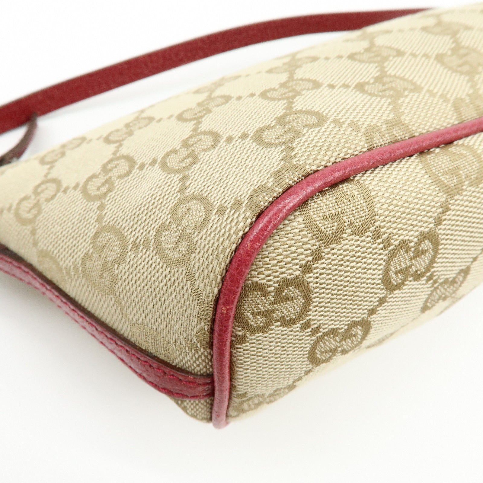 GUCCI Boat Bag GG Canvas Leather Hand Bag Beige Pink 07198