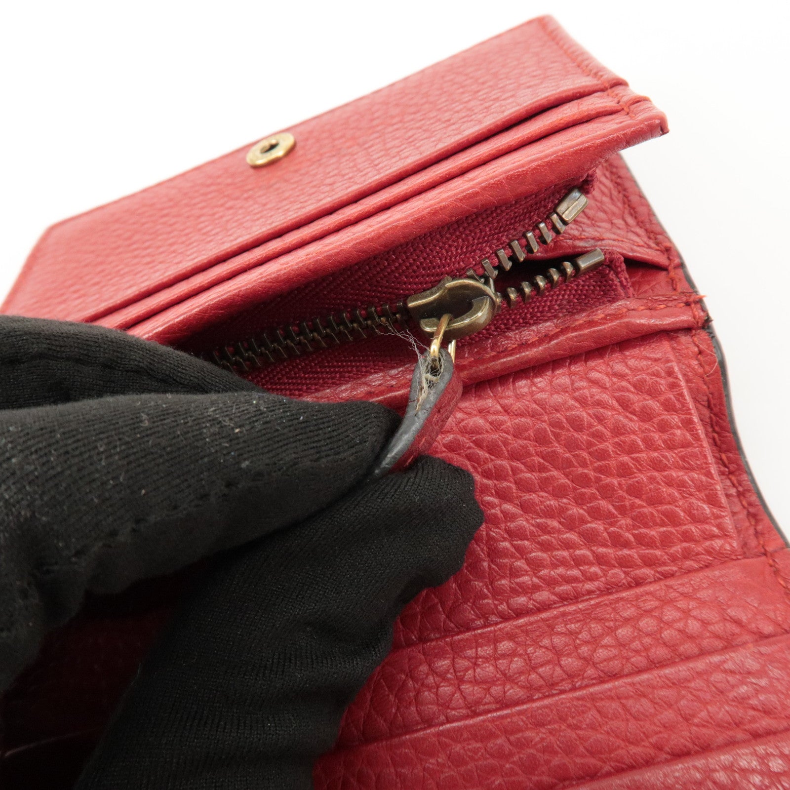 GUCCI Animalier Leather Bi-fold Compact Wallet Red 453169 Used