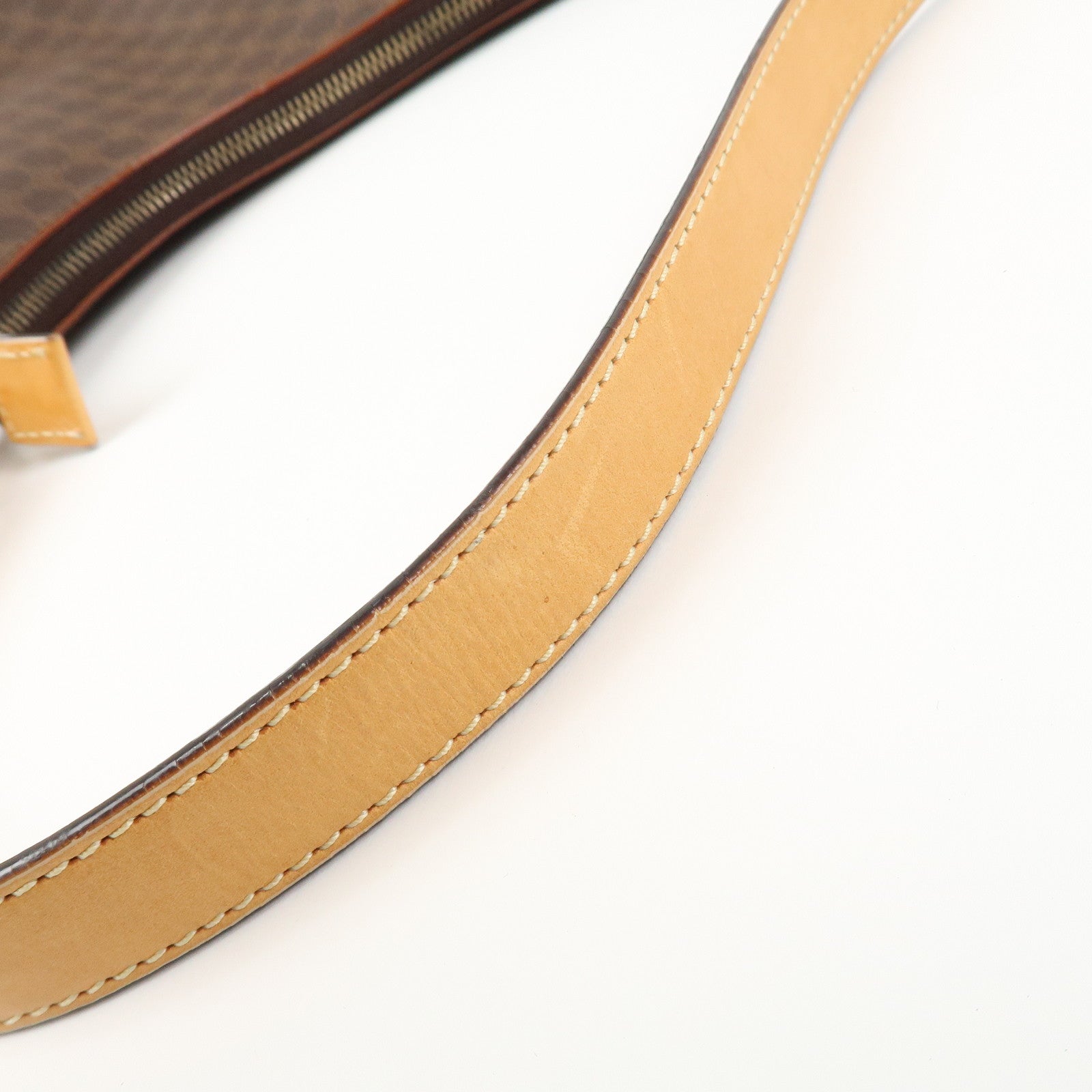 CELINE Macadam PVC Coating Canvas Leather Shoulder Bag Brown