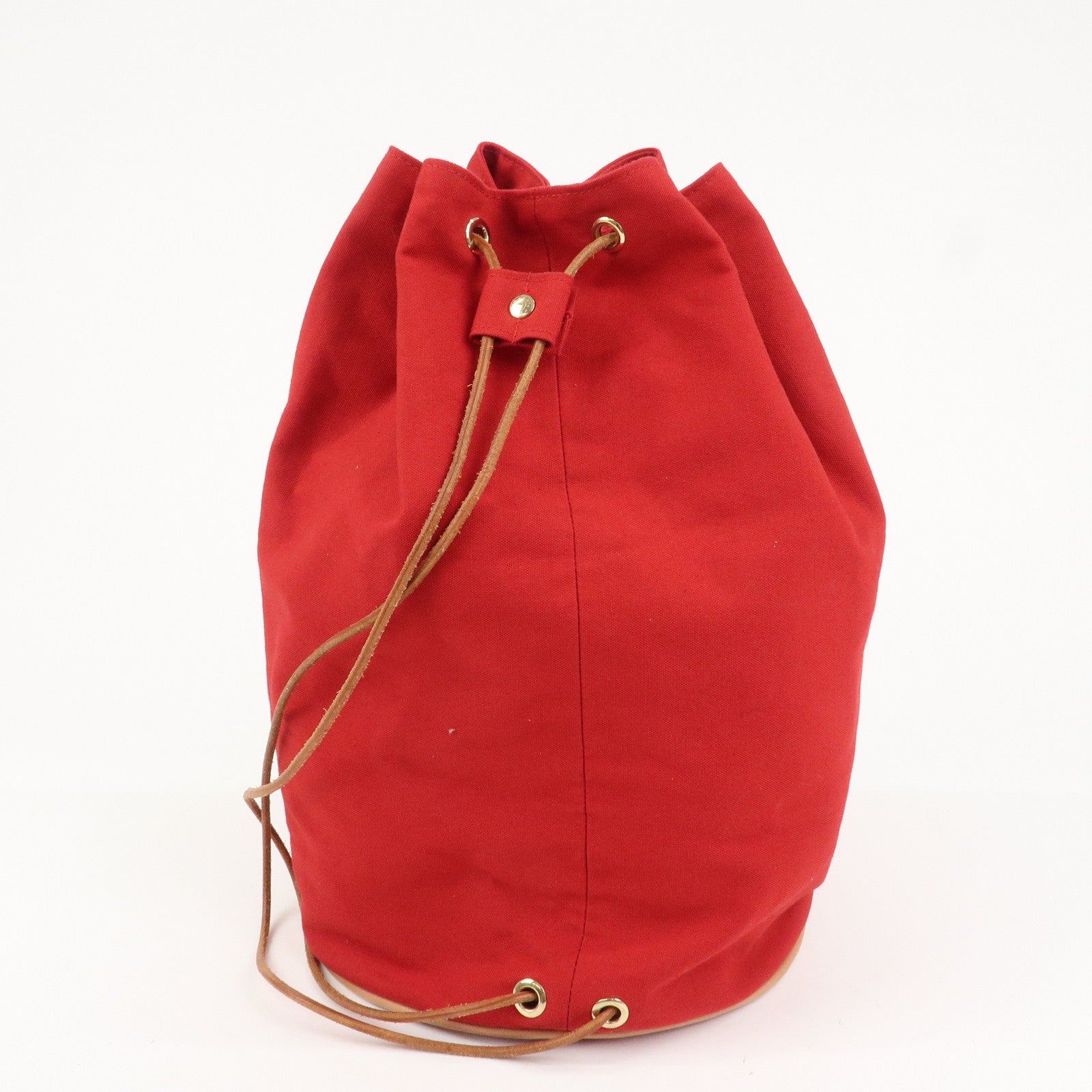 HERMES Canvas Leather Polochon Mimile PM Drawstring Bag Red