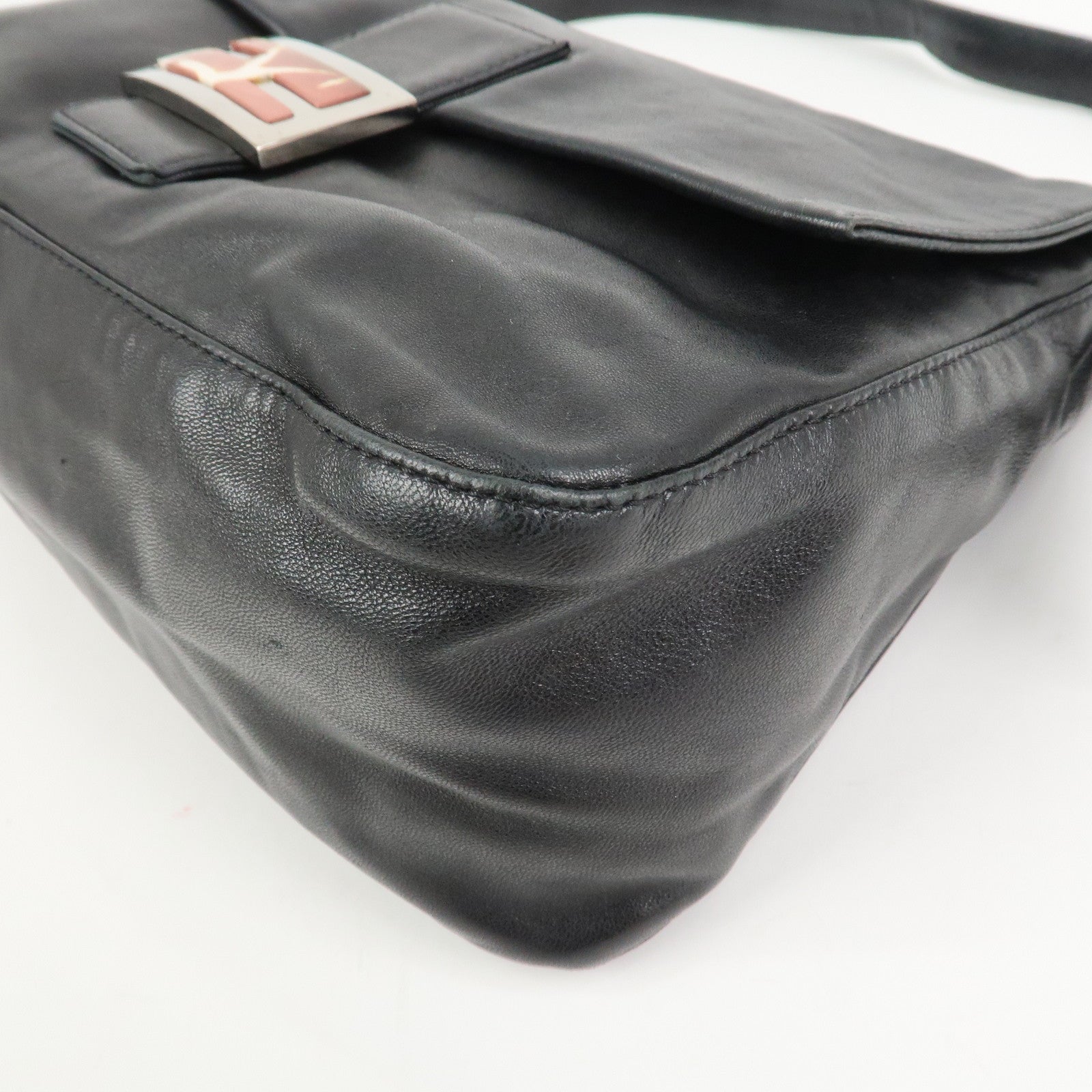 FENDI Mamma Baguette Leather Shoulder Bag Hand Bag Black 26325