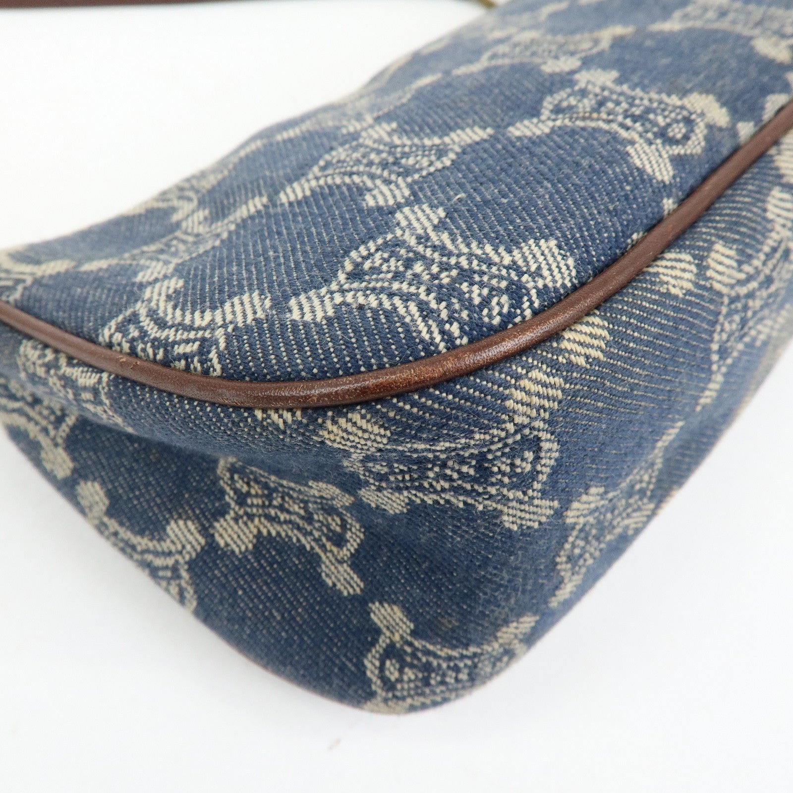 CELINE Macadam Denim Leather Shoulder Hand Bag Indigo Blue Brown