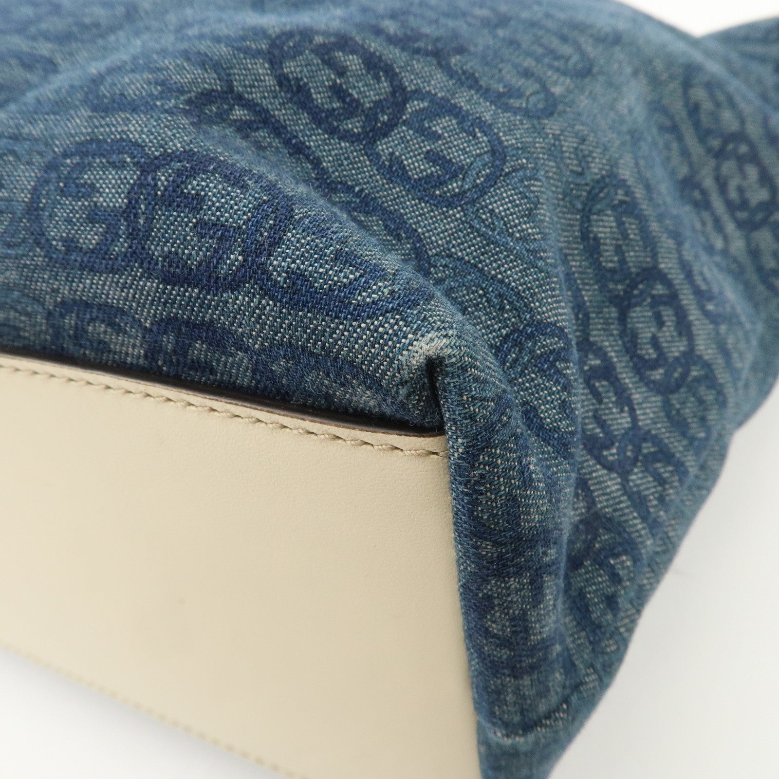 GUCCI Interlocking G Denim Leather Tote Bag Shoulder Bag Blue 257245 Used