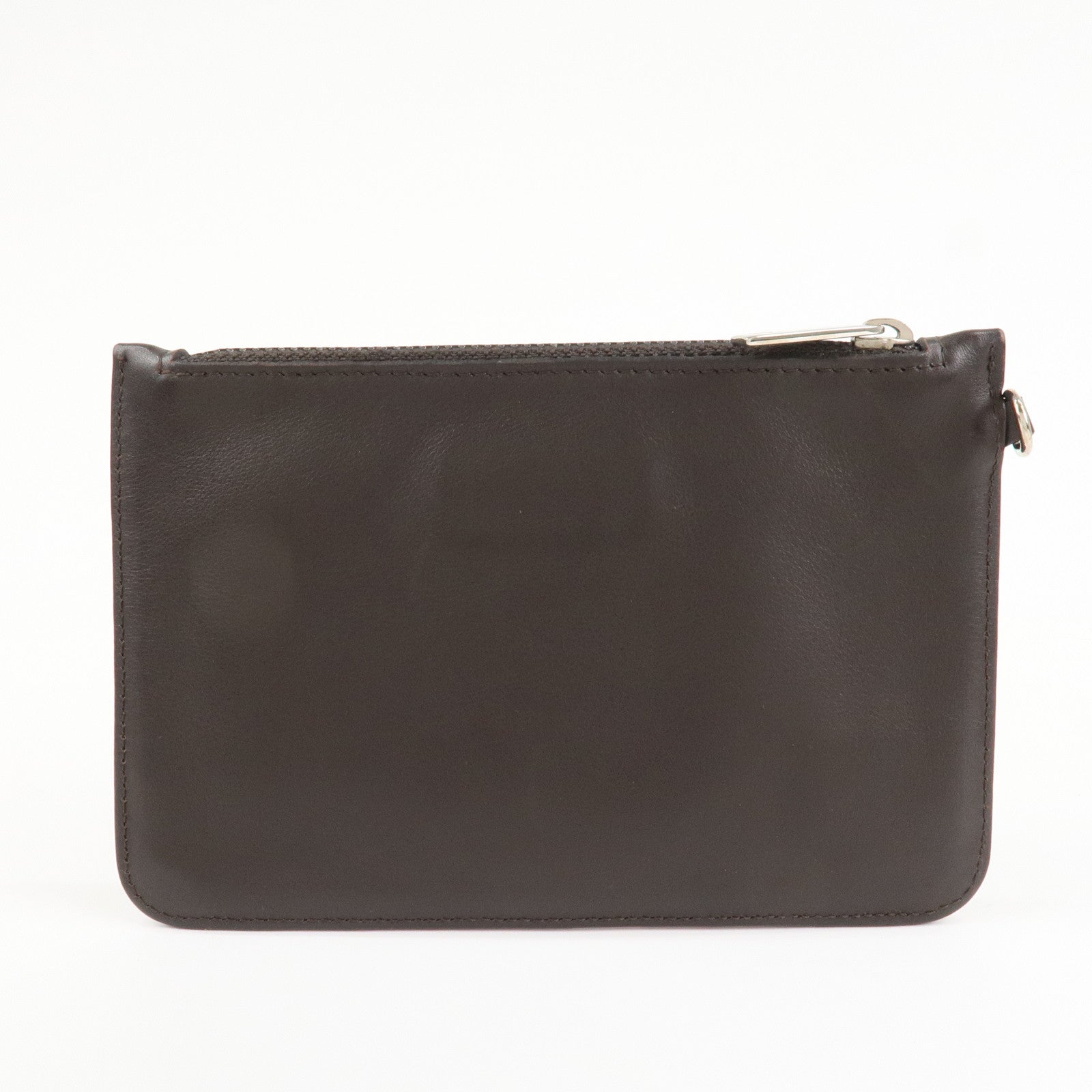 CHANEL Lamb Skin COCO Mark Pouch Silver Hardware Brown A25183 Used