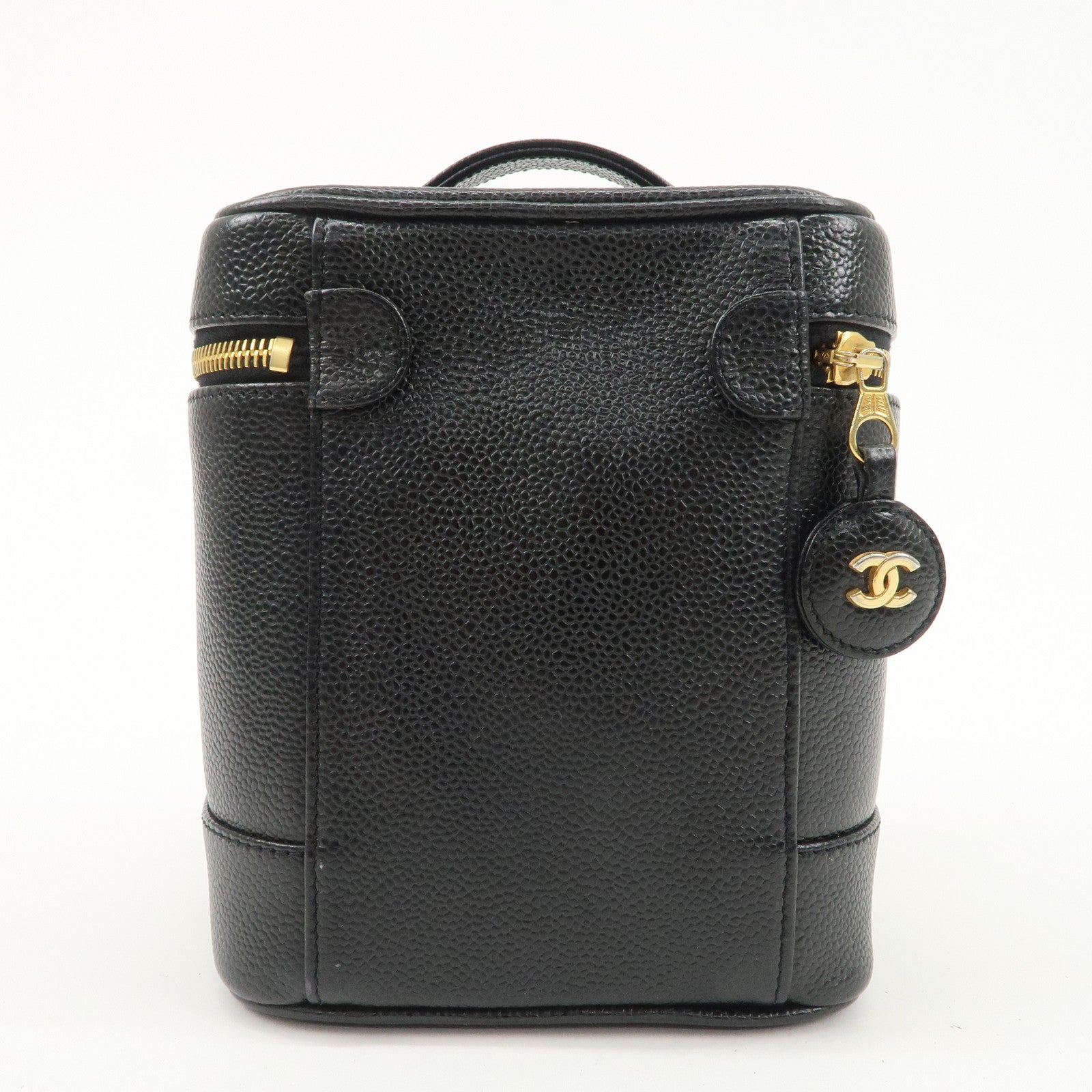 CHANEL Caviar Skin Vanity Bag Hand Bag Cosmetic Pouch Black A01998 Used