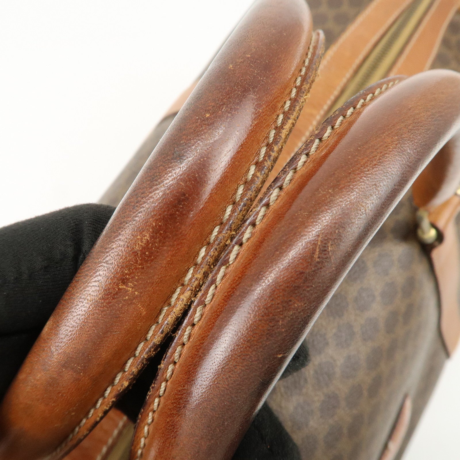 CELINE Macadam PVC Leather Boston Bag Travel Bag Brown