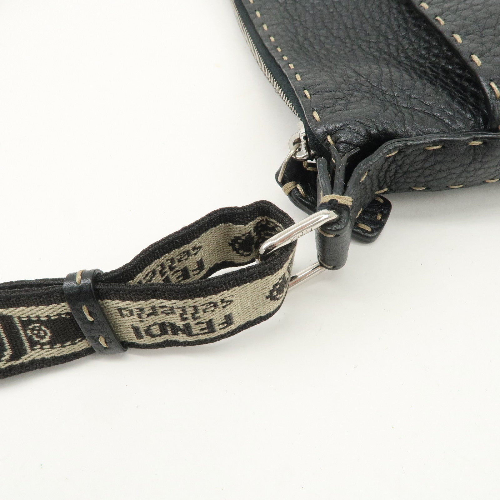 FENDI Selleria Leather Shoulder Bag Crossbody Bag Black 8BT109 Used