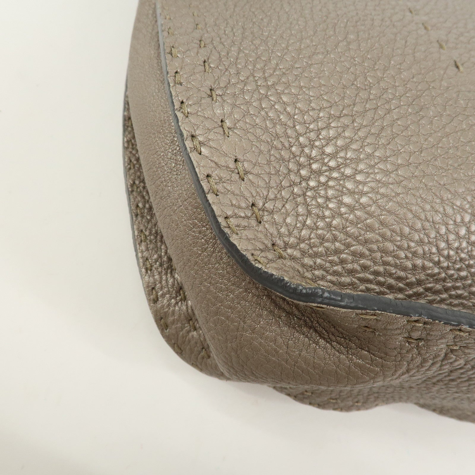 FENDI Selleria Leather Shoulder Bag Hand Bag Silver 8BR582