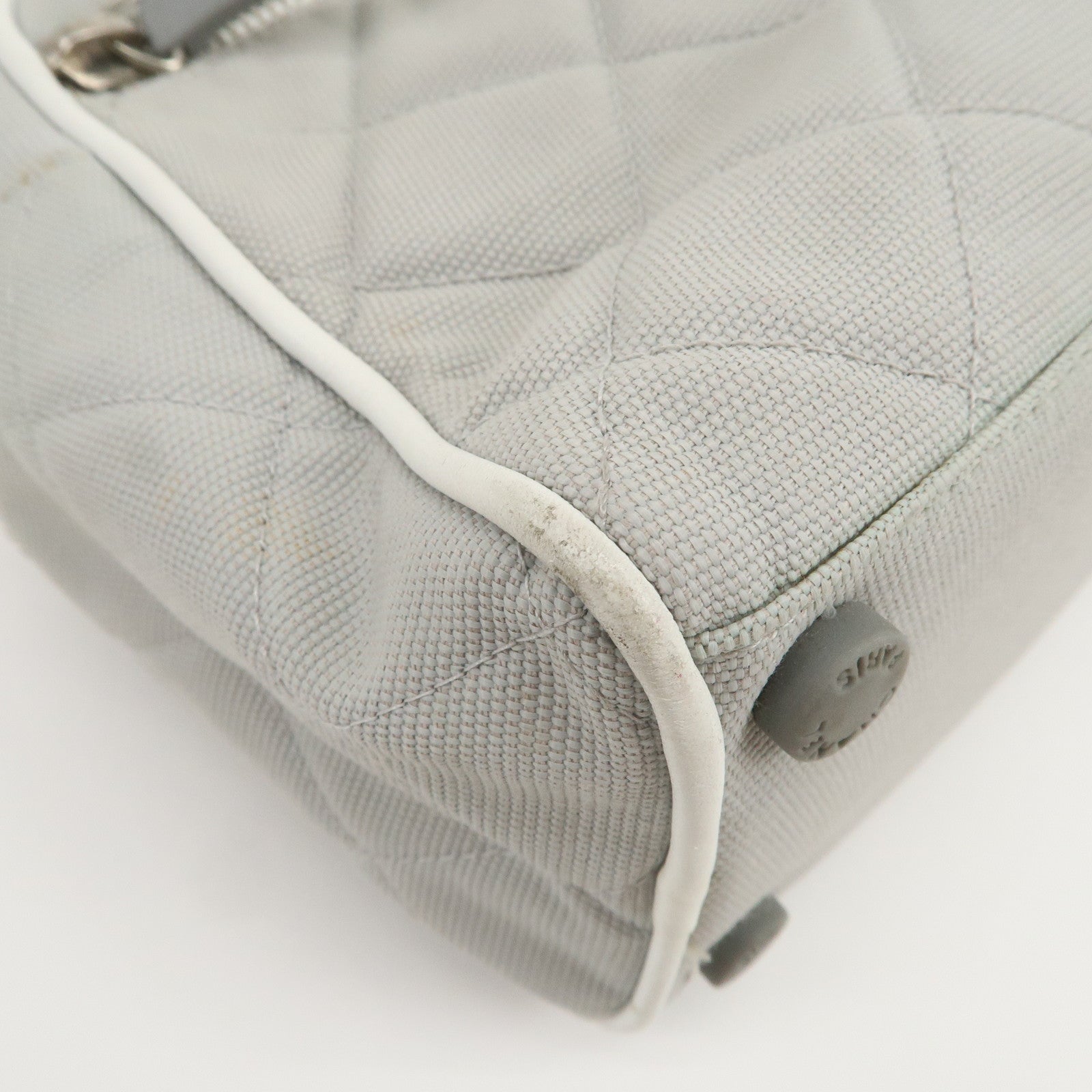 CHANEL Sport Line Canvas Leather Boston Bag Hand Bag Gray White