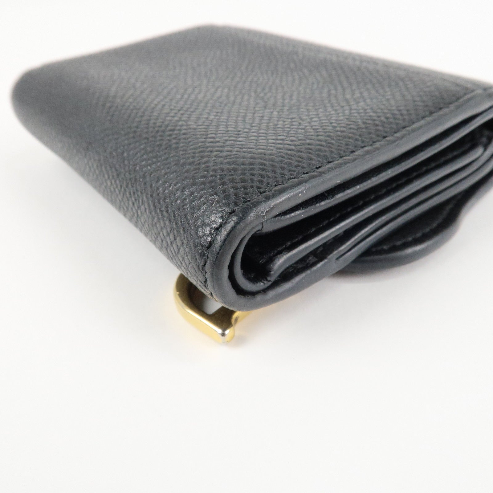 Christian Dior Saddle Leather Compact Wallet Black Gold Hardware Used