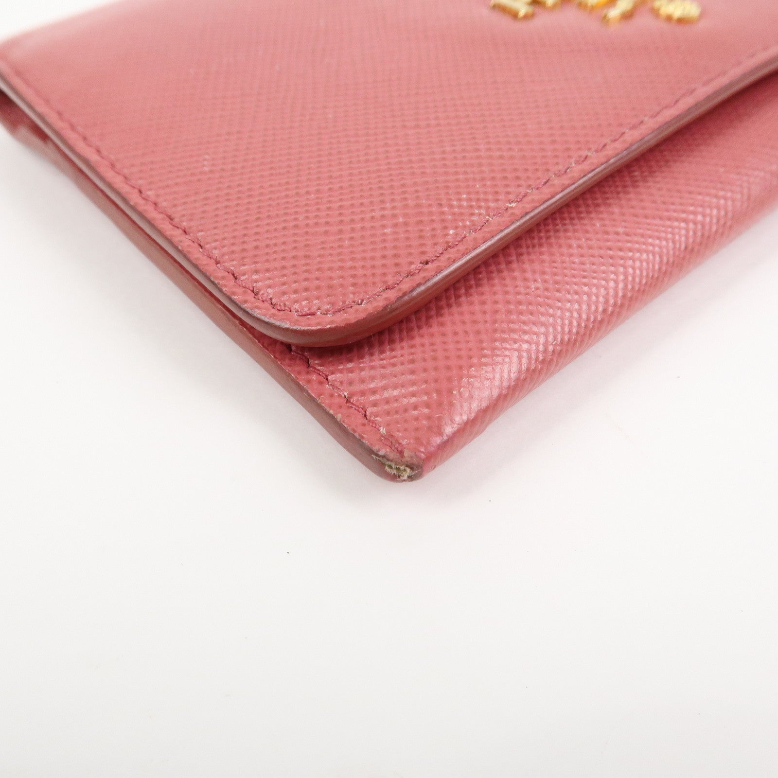 PRADA Logo Saffiano Leather Card Case Card Holder Pink 1M1362