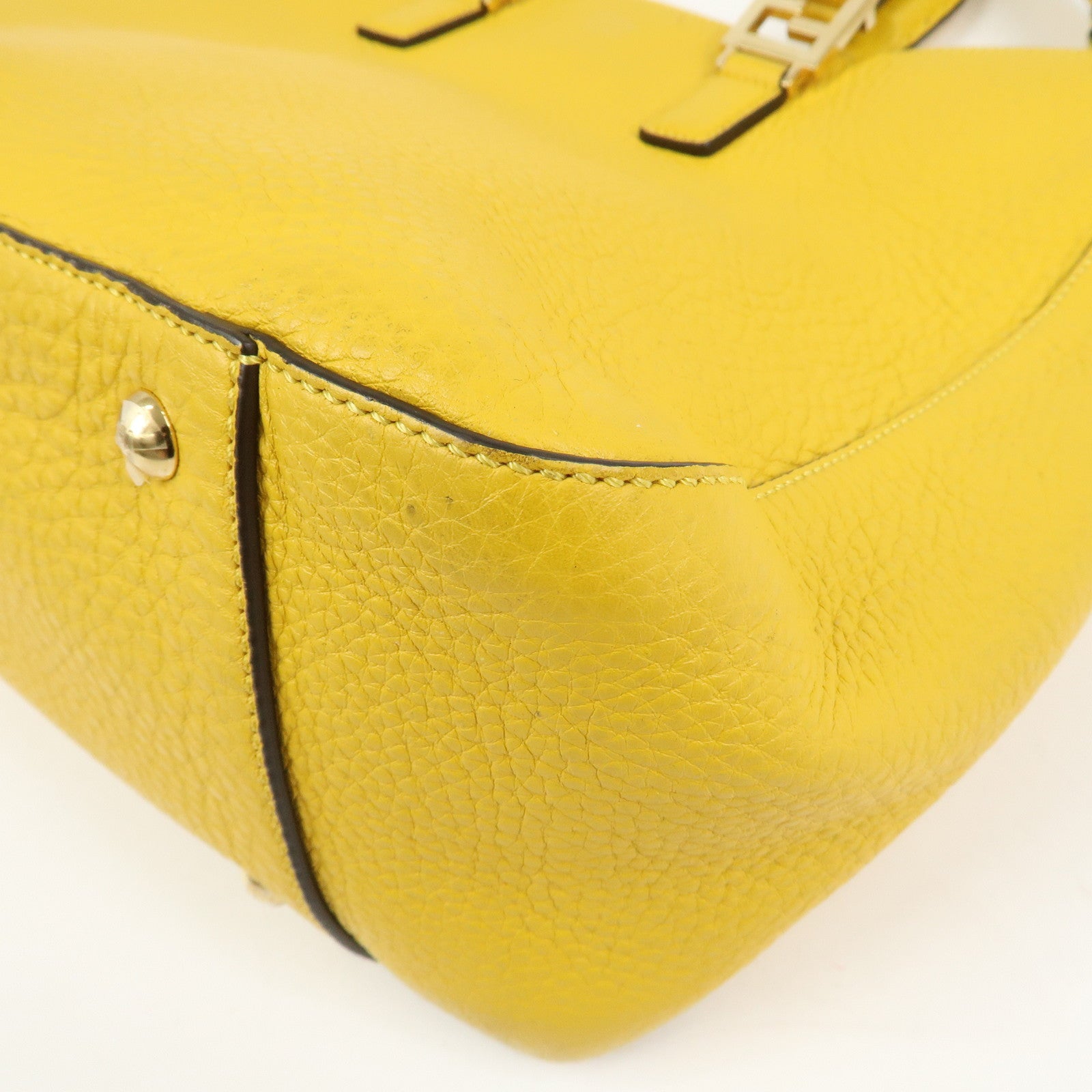 FENDI Selleria Leather 2Way Hand Tote Shoulder Bag Yellow 8BH368