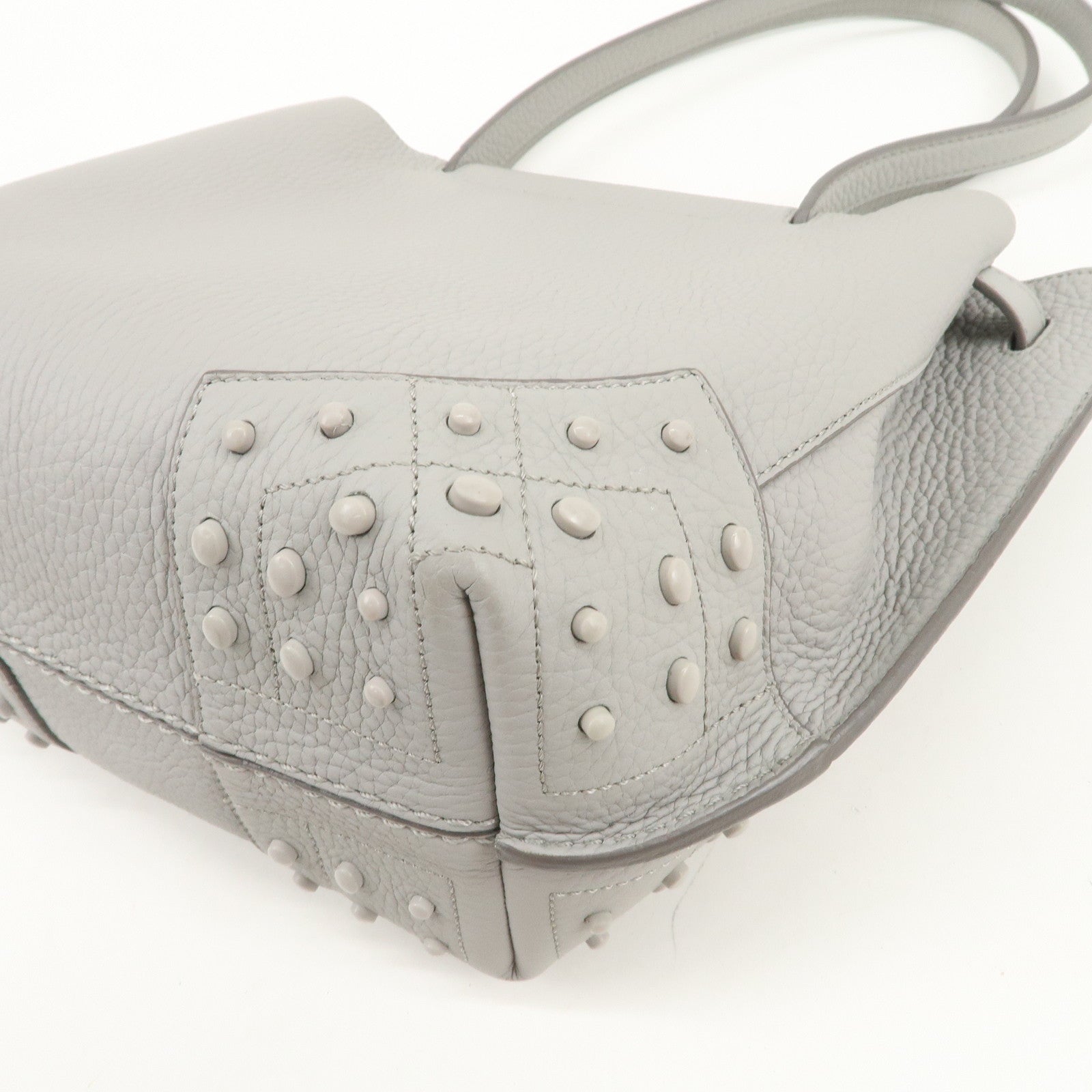 TOD’S Logo Leather Tote Bag Hand Bag Shoulder Bag Gray