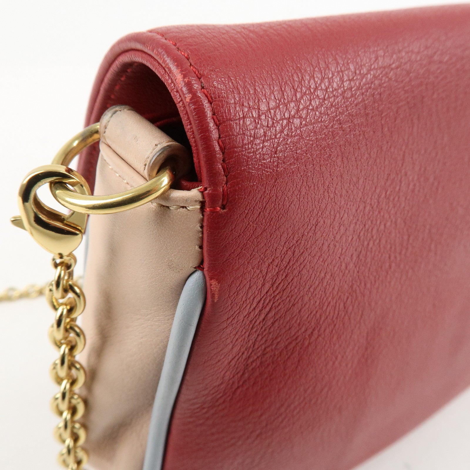 FENDI Leather Chain Shoulder Bag Purse Crossbody Bag Red 8M0276 Used