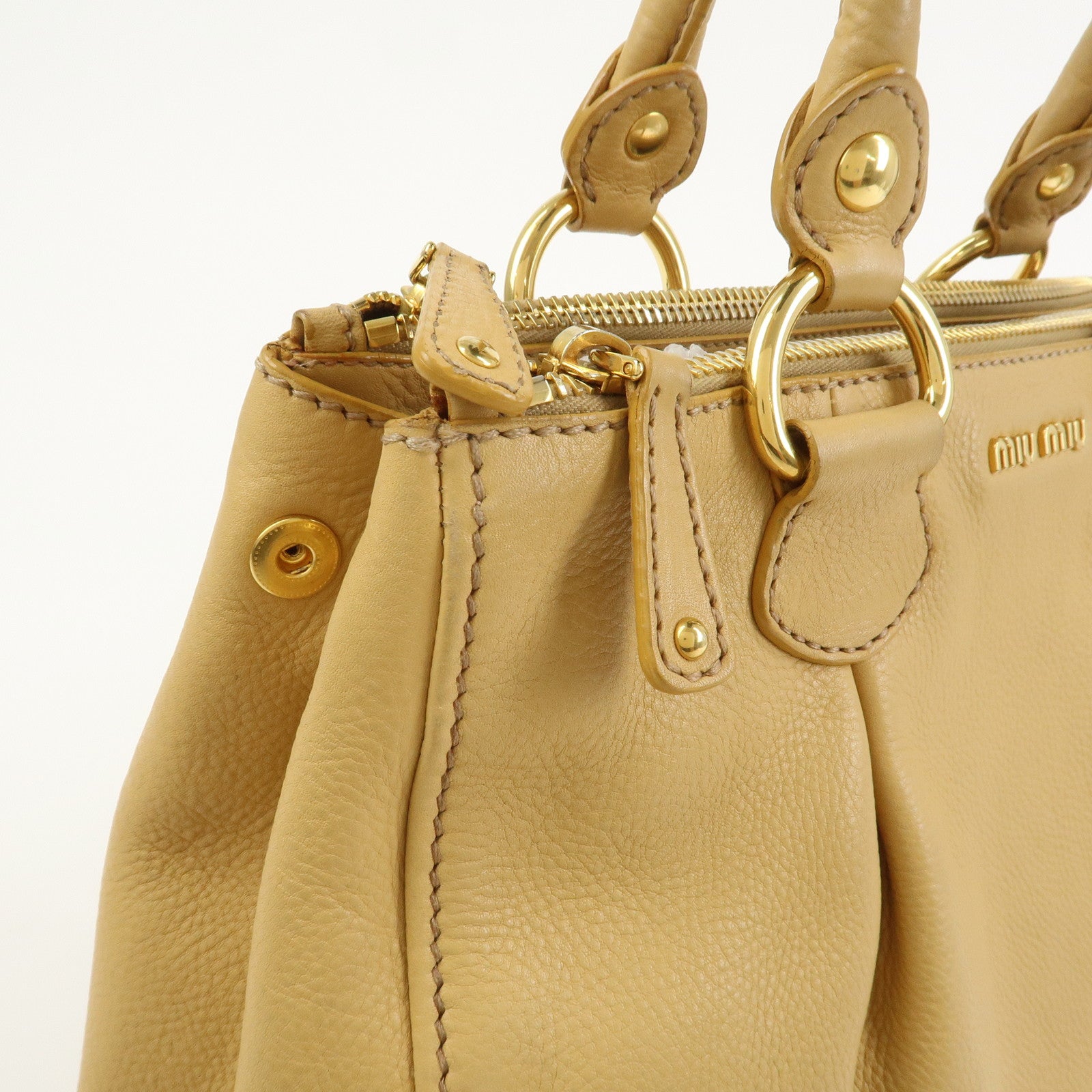 MIU MIU Leather 2Way Shoulder Bag Hand Bag Beige RN0620