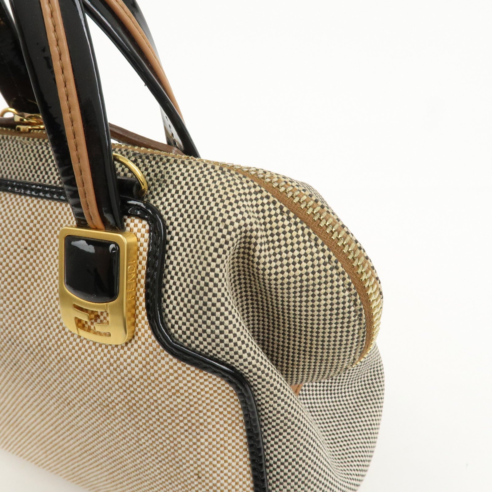 FENDI Chameleon Canvas Patent Leather 2Way Hand Bag Beige 8BL117