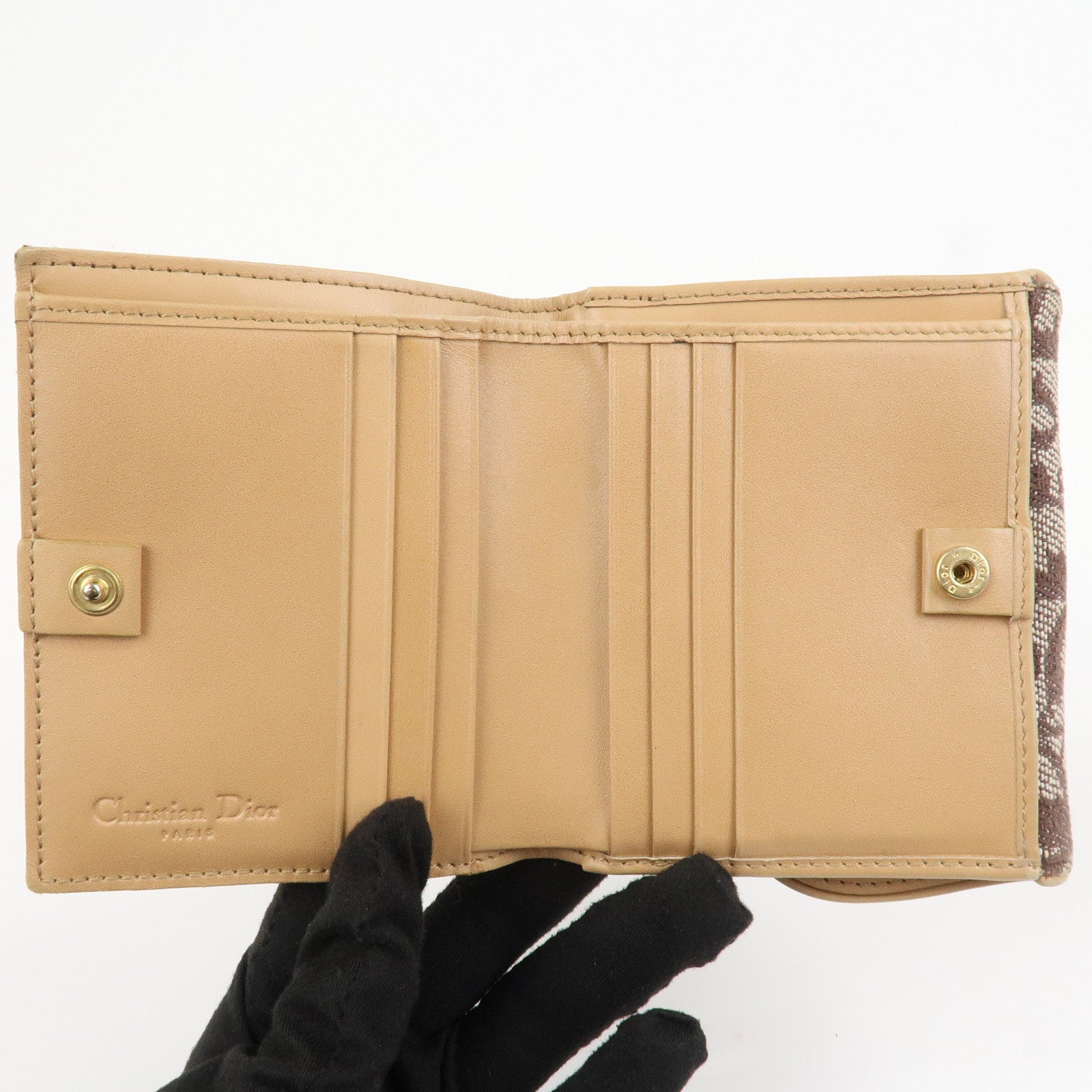 Christian Dior Trotter Canvas Leather Bi-fold Compact Wallet Brown
