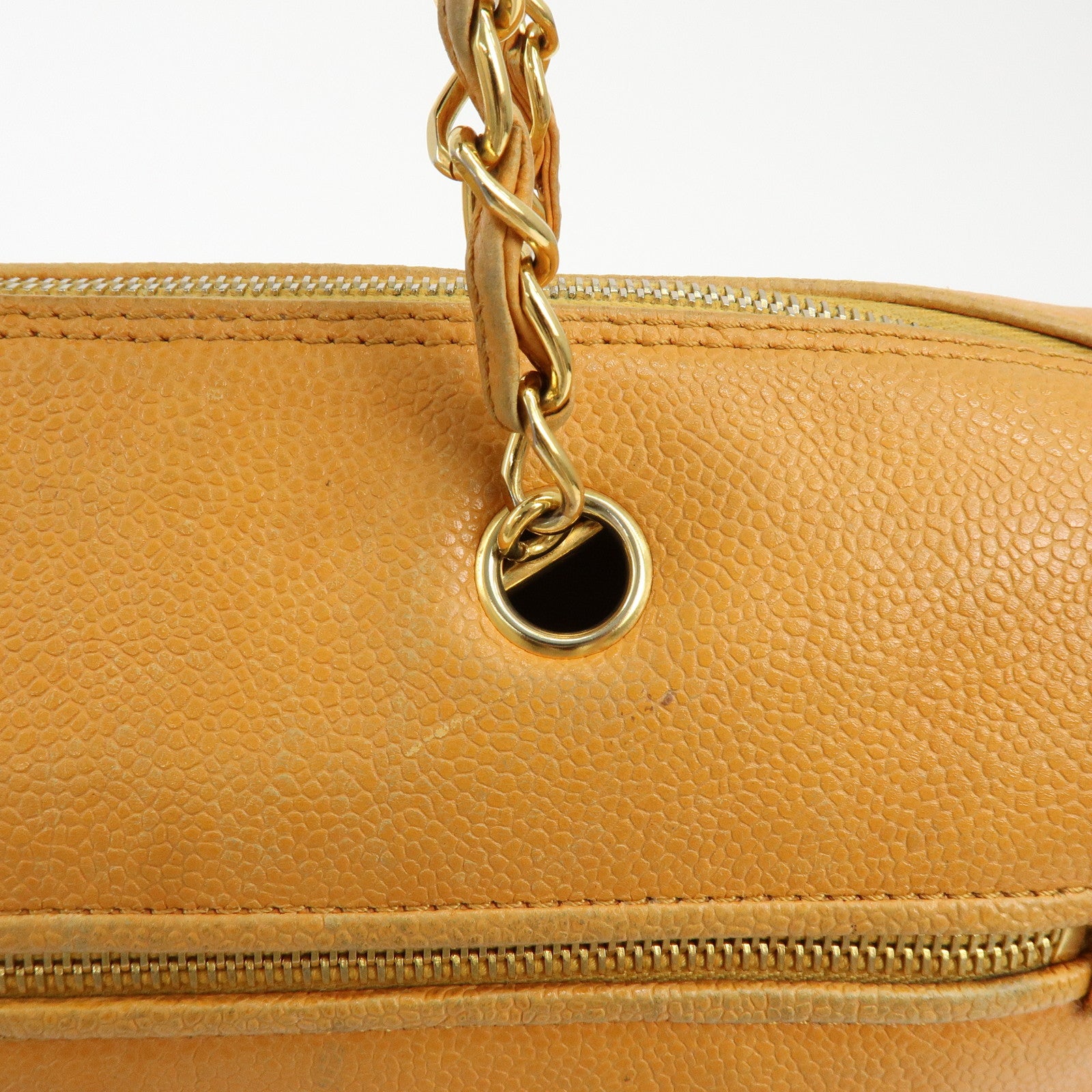 CHANEL COCO Mark Caviarskin Chain Shoulder Bag Boston Bag Yellow