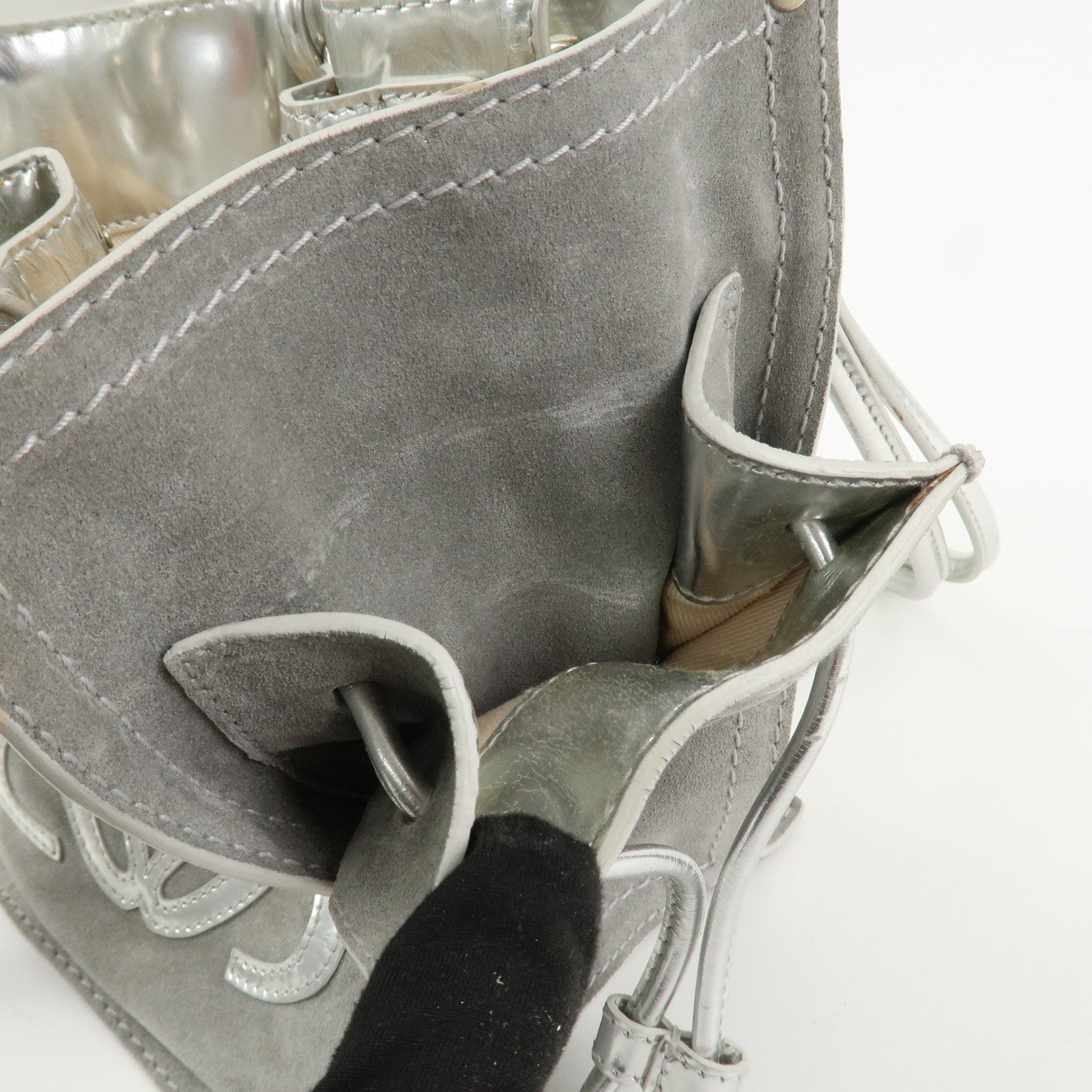 LOEWE Anagram Suede Leather Shoulder Bag Hand Bag Gray Silver