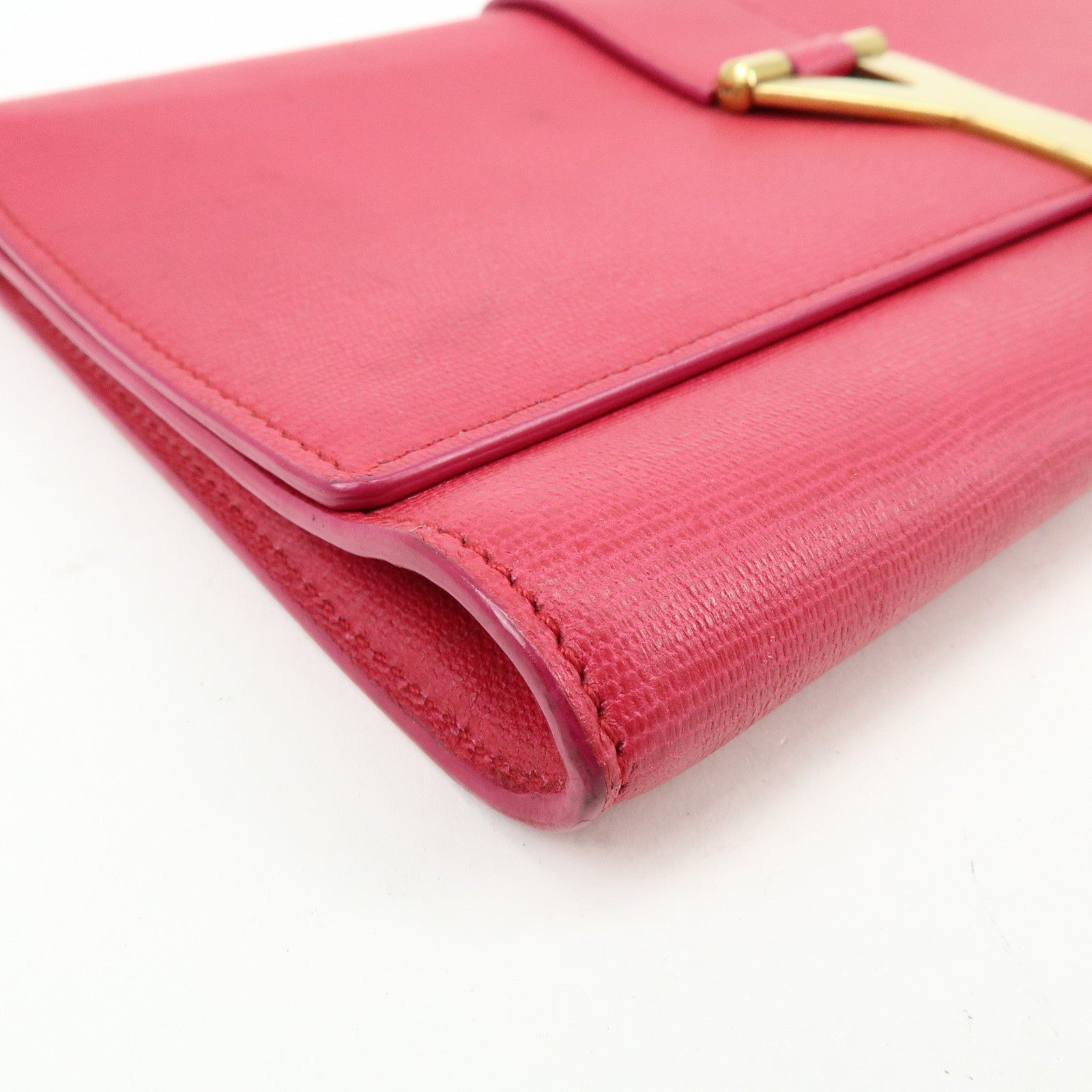 SAINT LAURENT PARIS Y Line Leather Clutch Bag Pouch Pink 265701