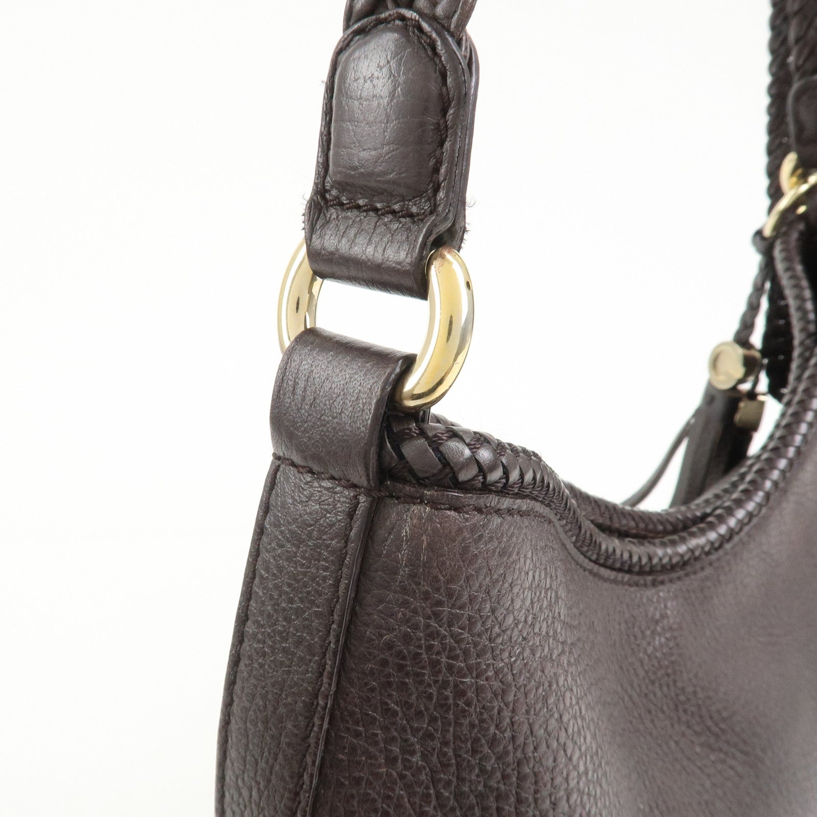 GUCCI Logo Leather Shoulder Bag Tote Bag Brown 336659
