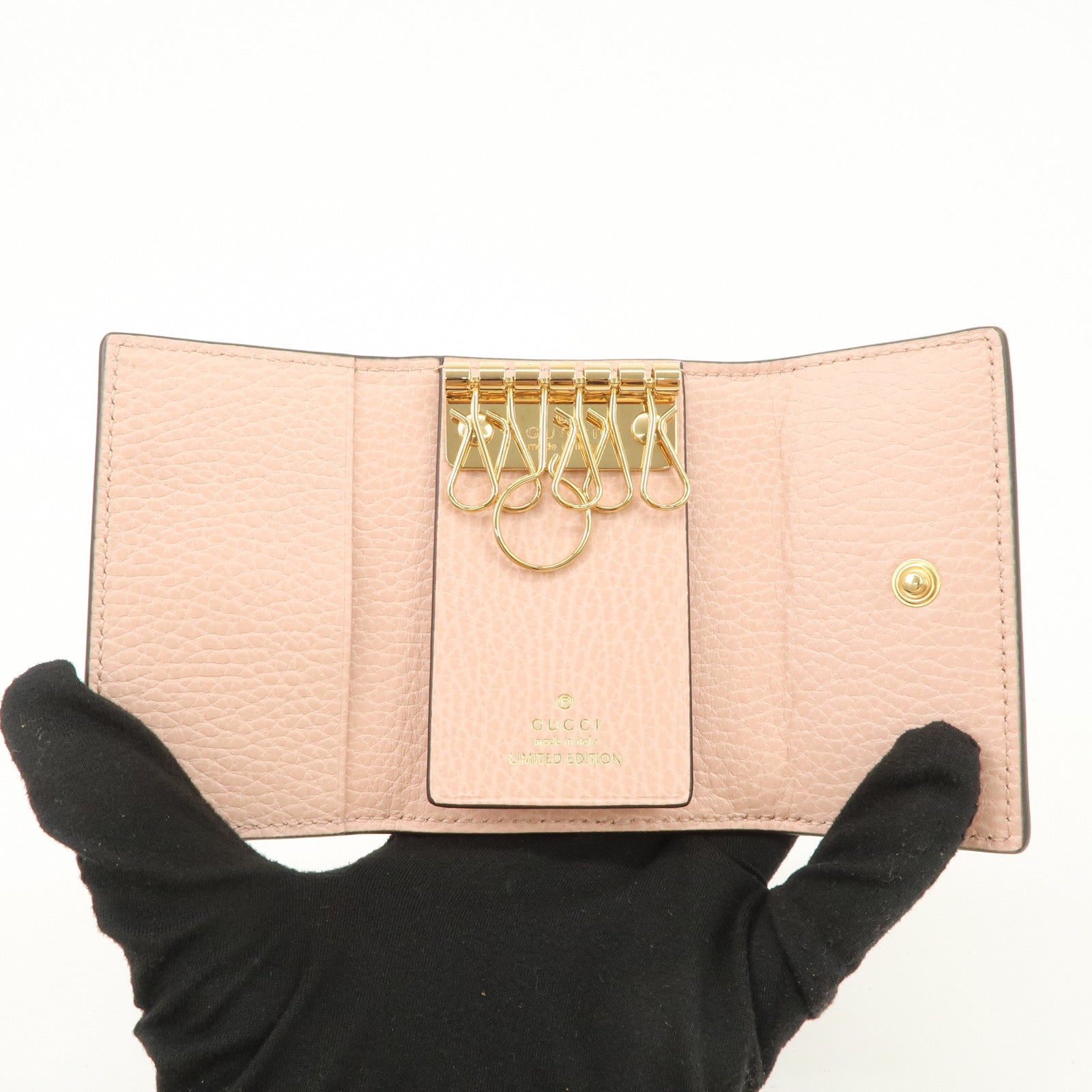 GUCCI GG Marmont Leather GG Supreme 6 Key Case Pink Beige 456118