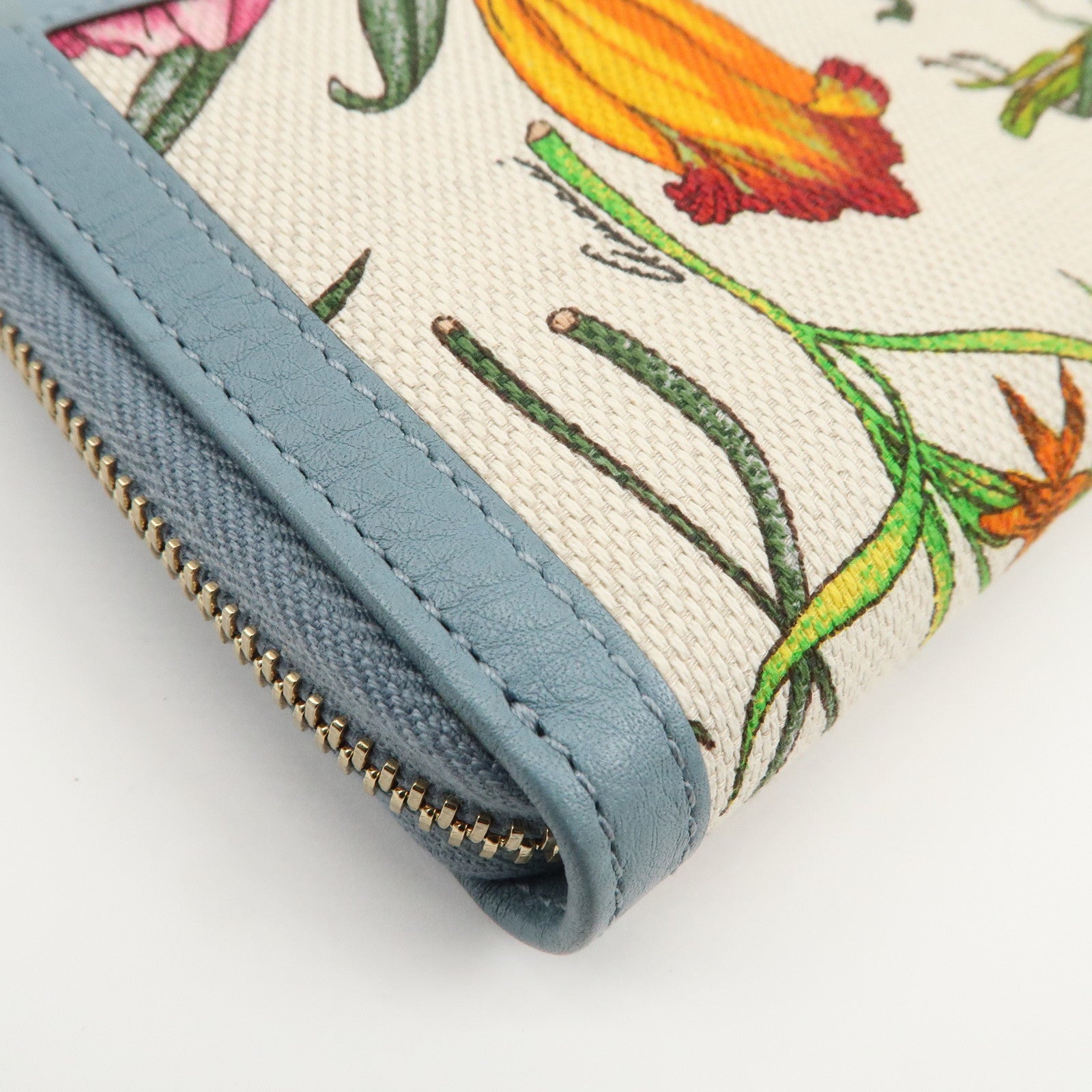 GUCCI Flora Bamboo Canvas Leather Round Zippy Long Wallet 356708