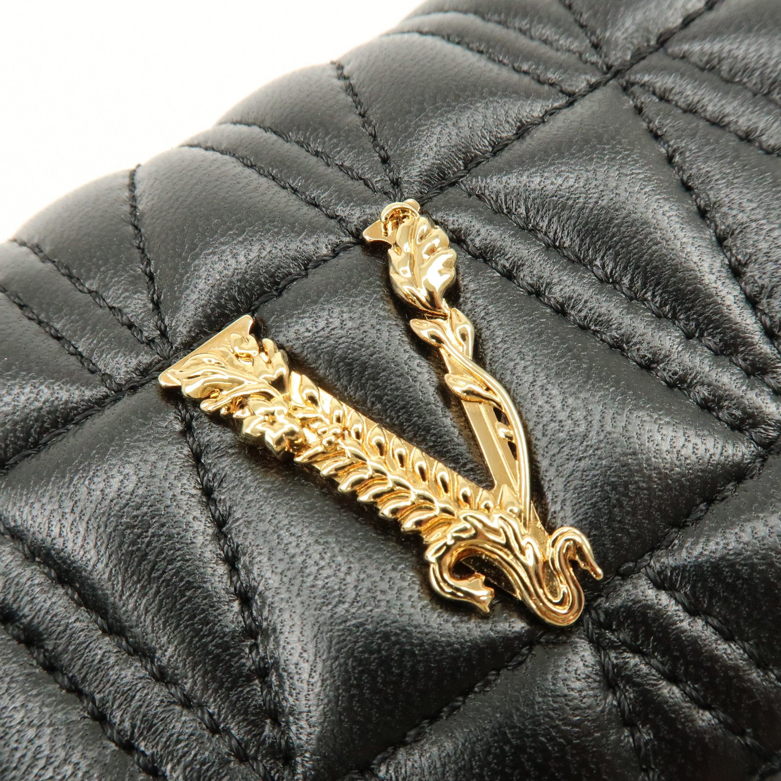 VERSACE Virtus Leather Chain Shoulder Bag Crossbody Bag Black