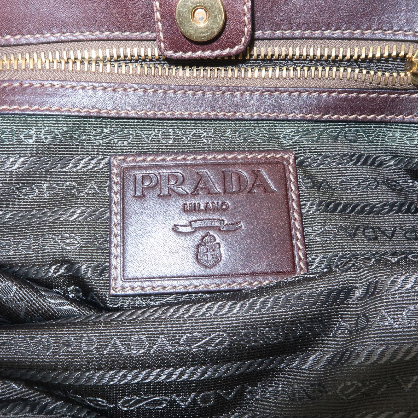 PRADA Triangle Logo Canvas Leather Shoulder Bag Hand Bag Brown