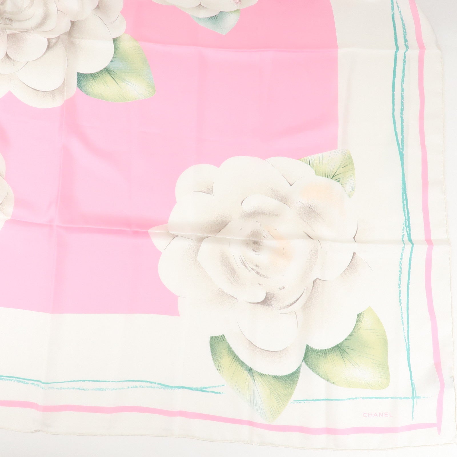 CHANEL COCO Mark Silk 100 % Scarf Pink White Used