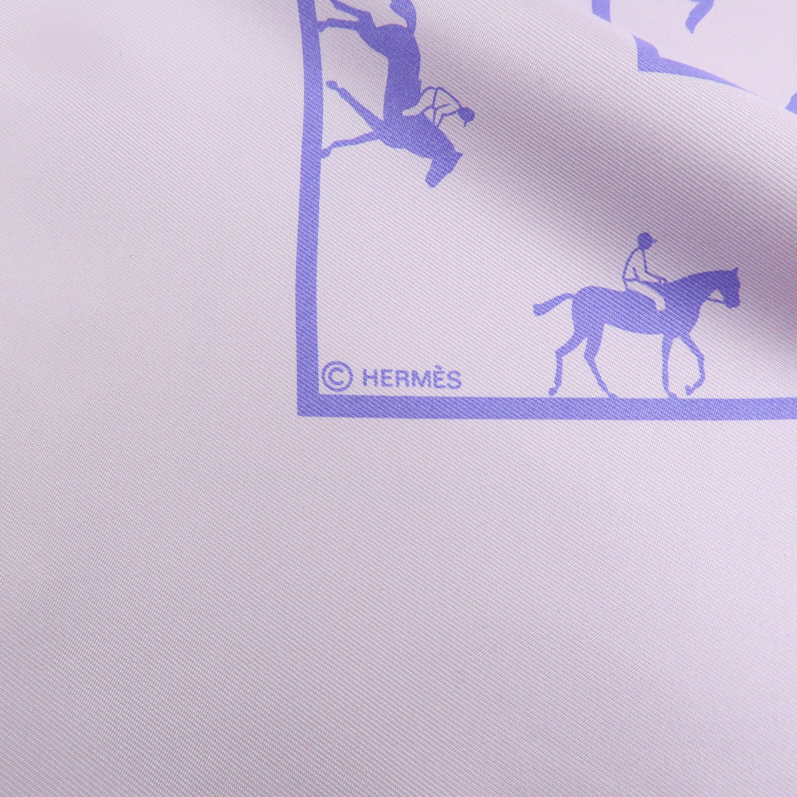 HERMES Carre 90 Silk 100% Saut Galop Canter Rack Scarf Light Purple