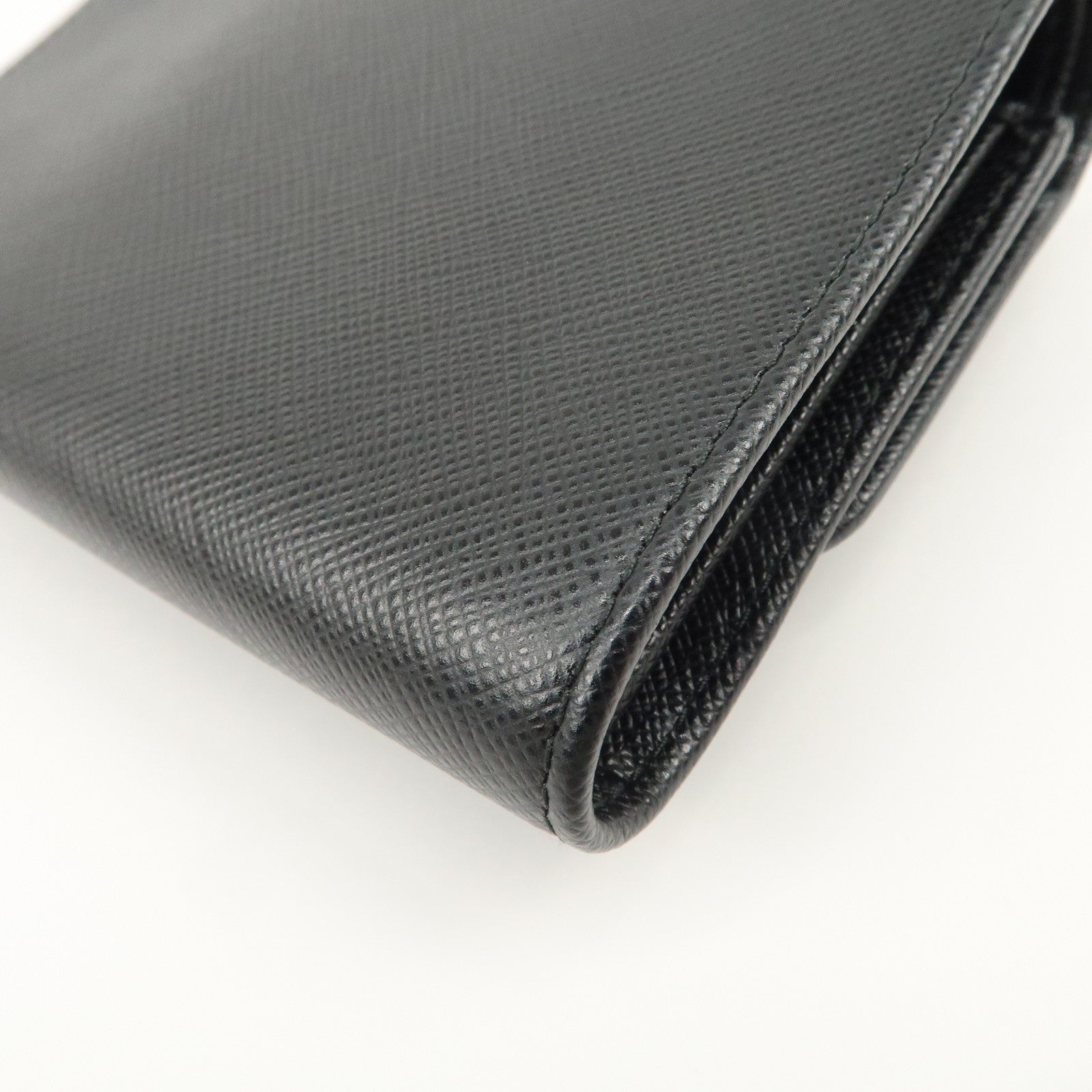 PRADA Leather Ribbon Tri-fold Wallet Black 1MH840 Used