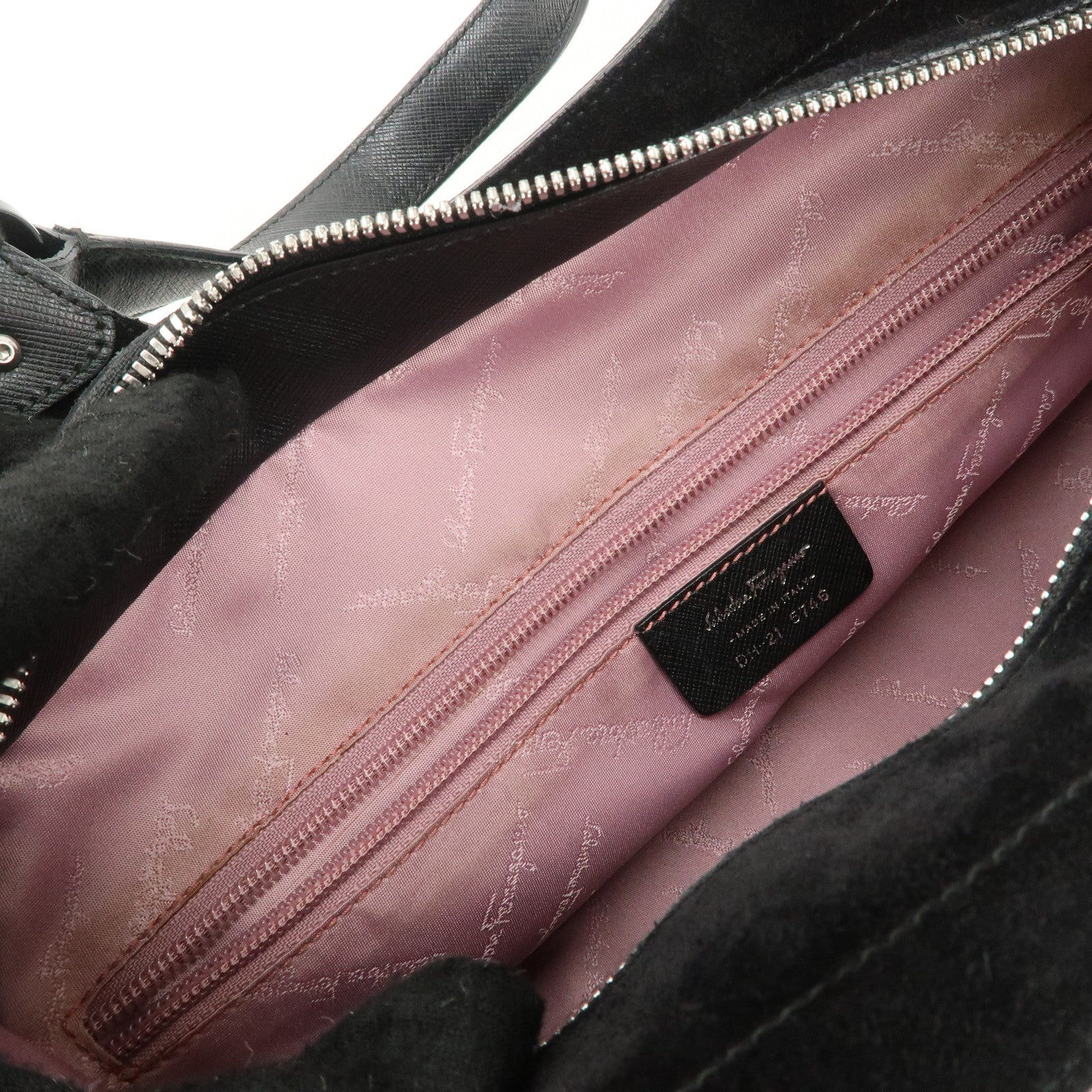 Ferragamo Gancini Leather Suede Hand Bag Black Used