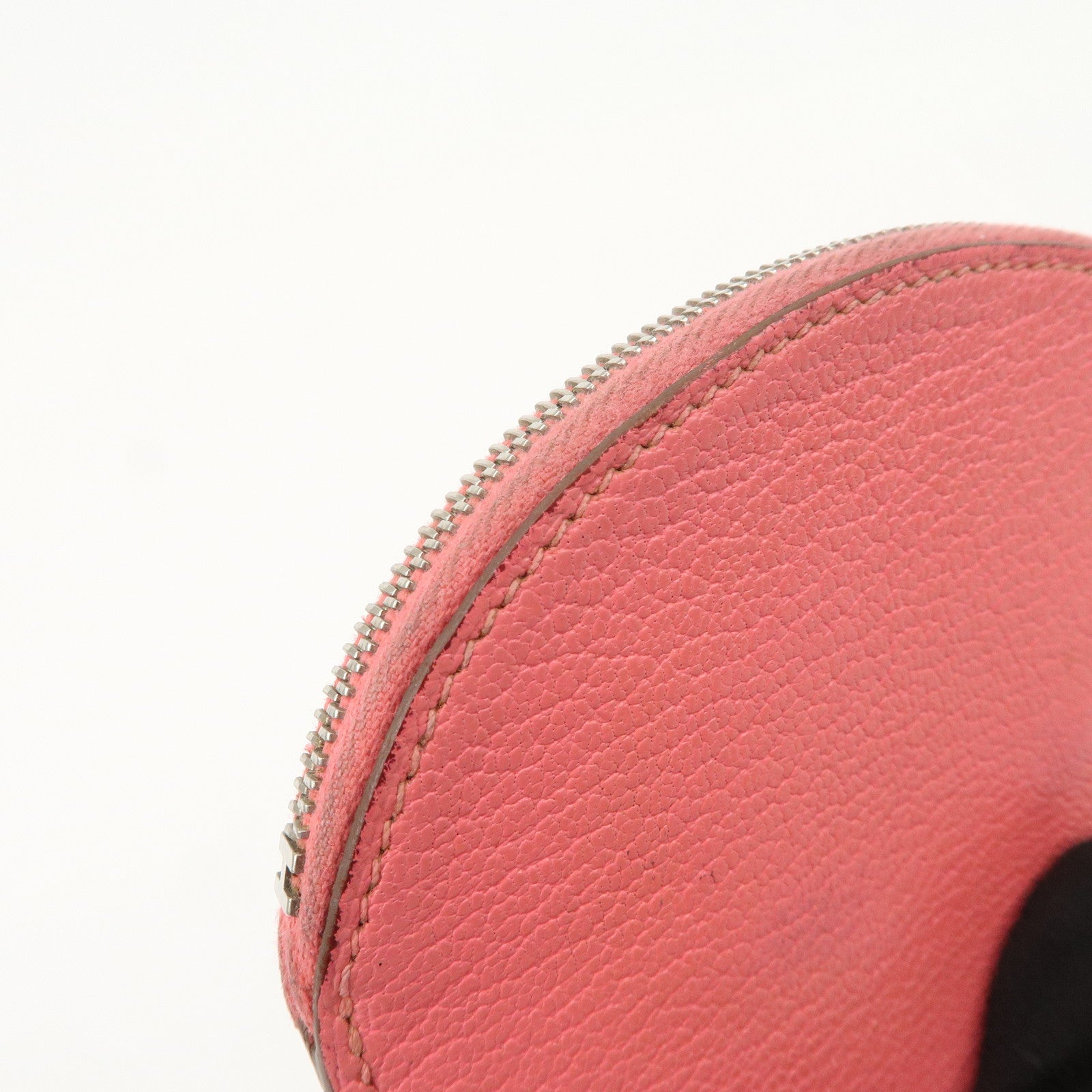 HERMES Leather Evelyne Coin Case P Engraved Rose Azalee Silver HDW