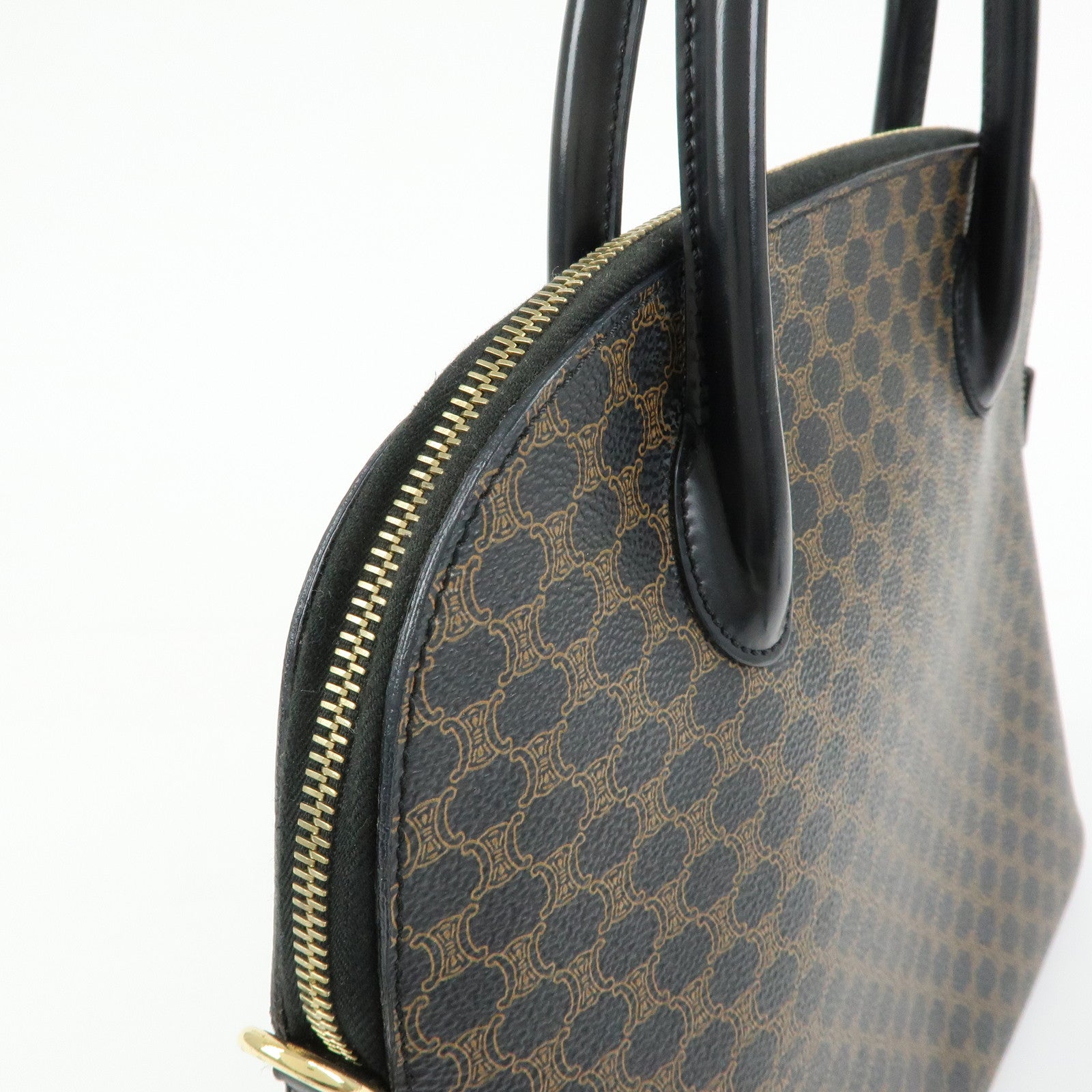CELINE Macadam PVC Leather Hand Bag Black Brown