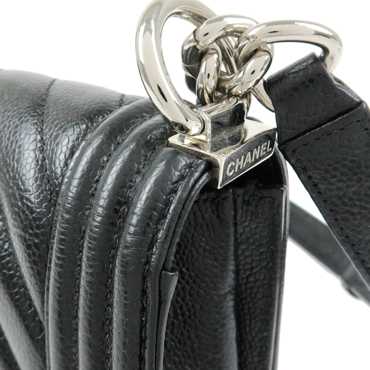 CHANEL Boy CHANEL Caviarskin Chain Shoulder Bag Small Black A67085