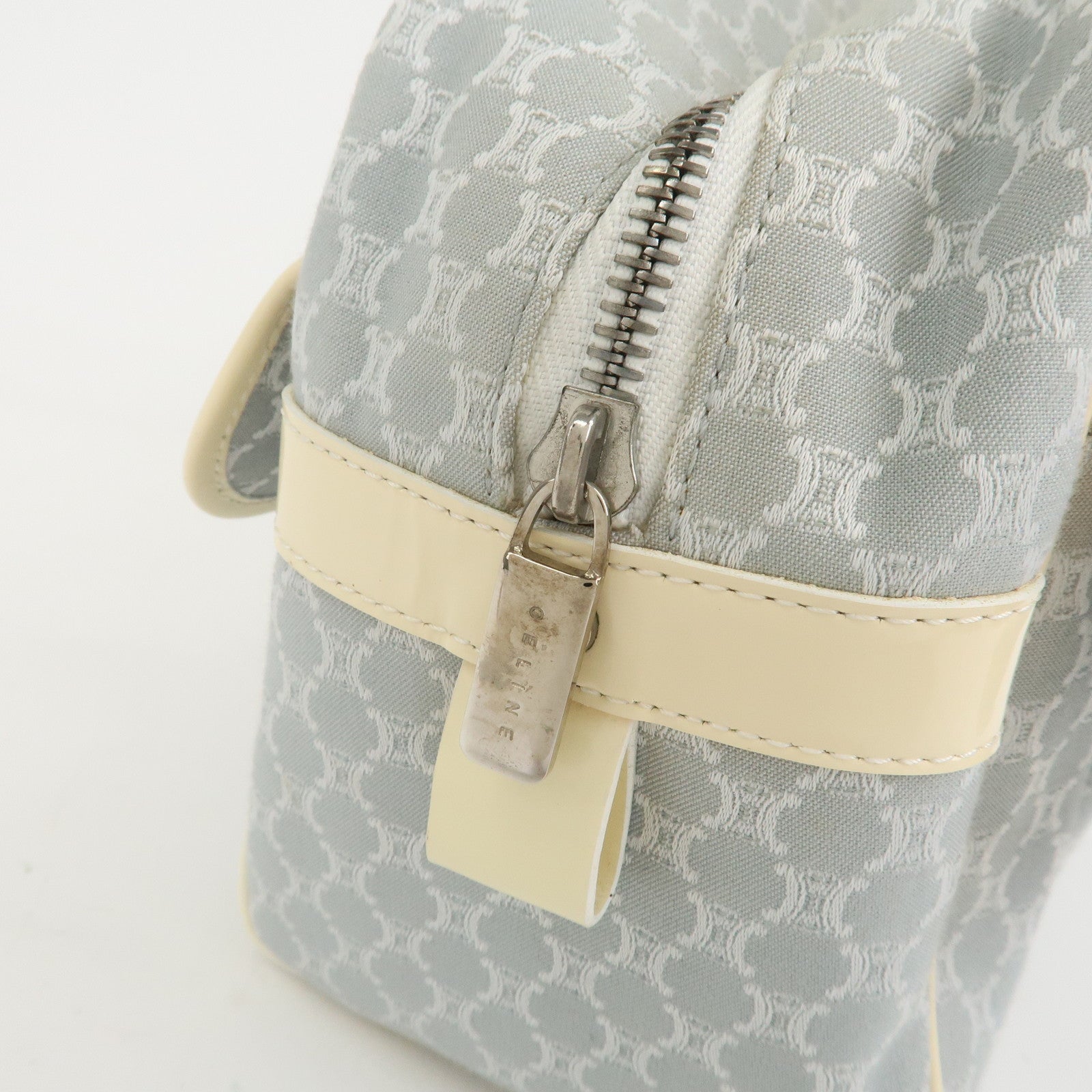 CELINE Macadam Canvas Leather Shoulder Bag Hand Bag Blue Ivory