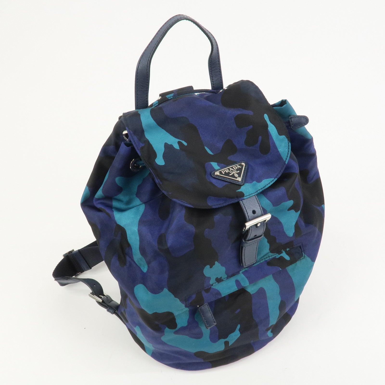 PRADA Triangle Logo Nylon Camouflage Backpack Rucksack Blue