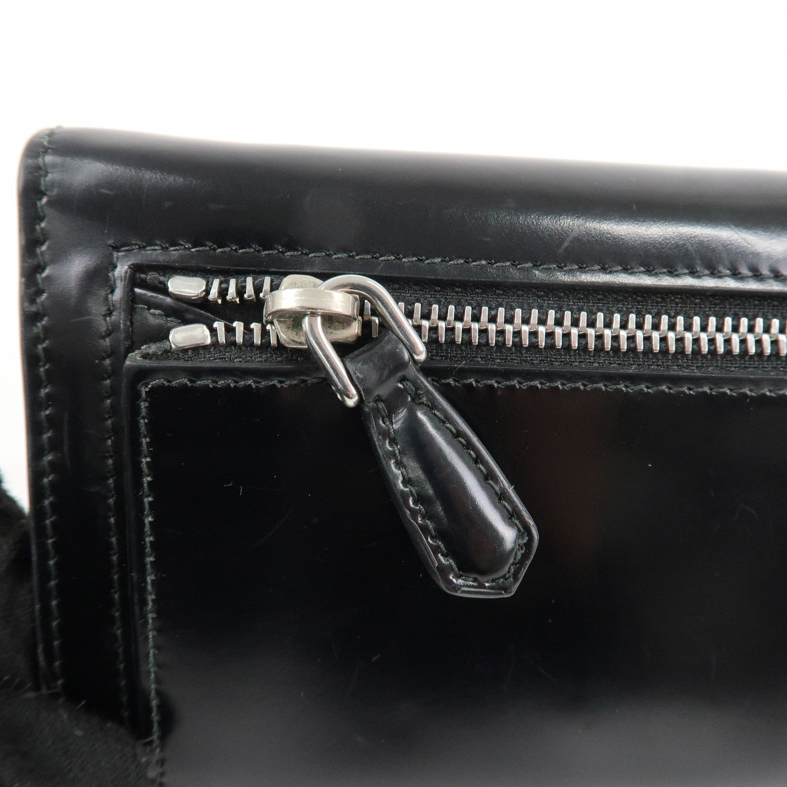 PRADA Leather Bi-Fold Long Wallet Black Silver Hardware 1MH037 Used