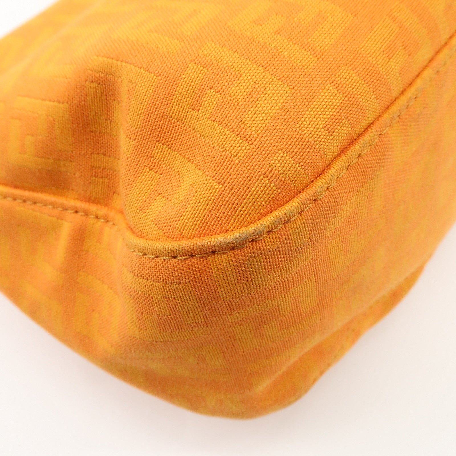 FENDI Zucchino Canvas Leather Shoulder Bag Hand Bag Orange 8BR036 Used