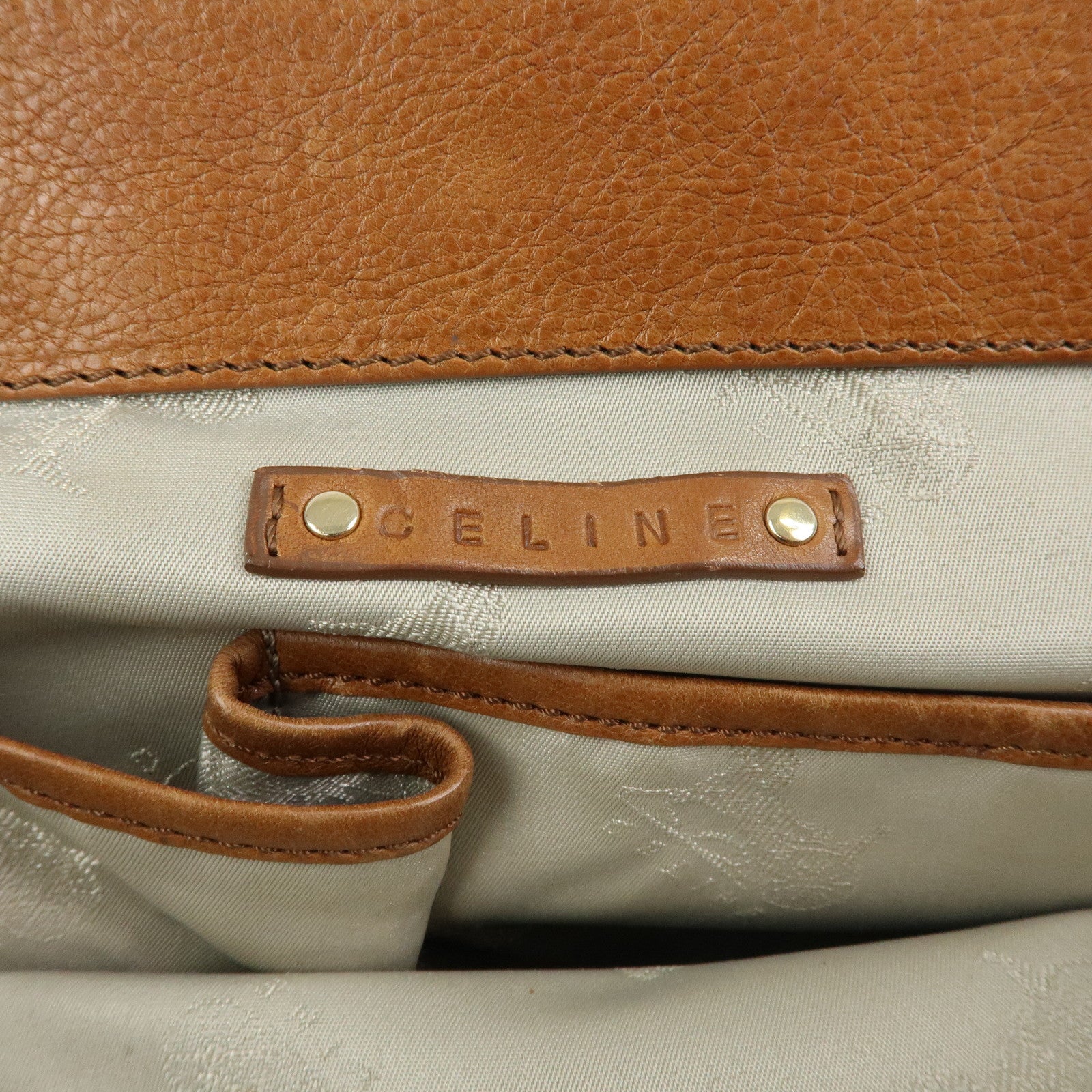 CELINE Logo Leather Boogie Bag Hand Bag Tote Bag Brown
