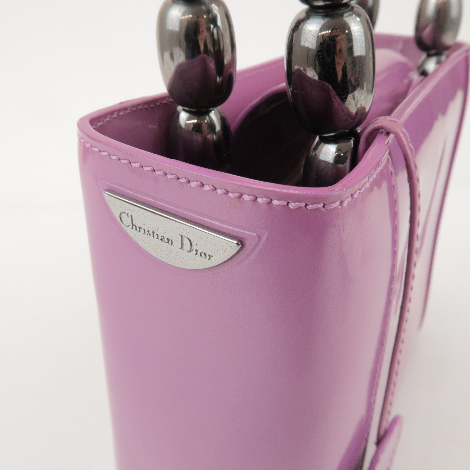 Christian Dior Maris Pearl Patent Leather Hand Bag Purple