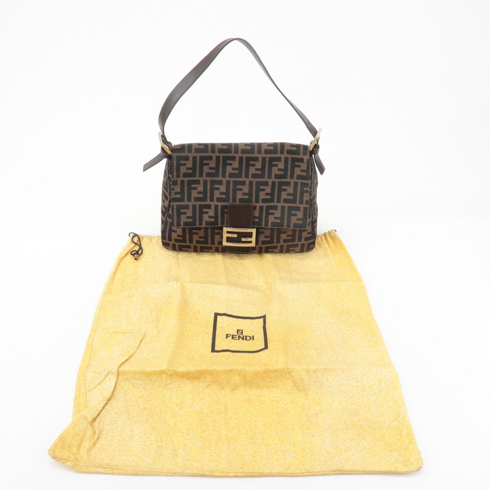 FENDI Mamma Baguette Canvas Leather Shoulder Bag Silver HDW 26325 Used