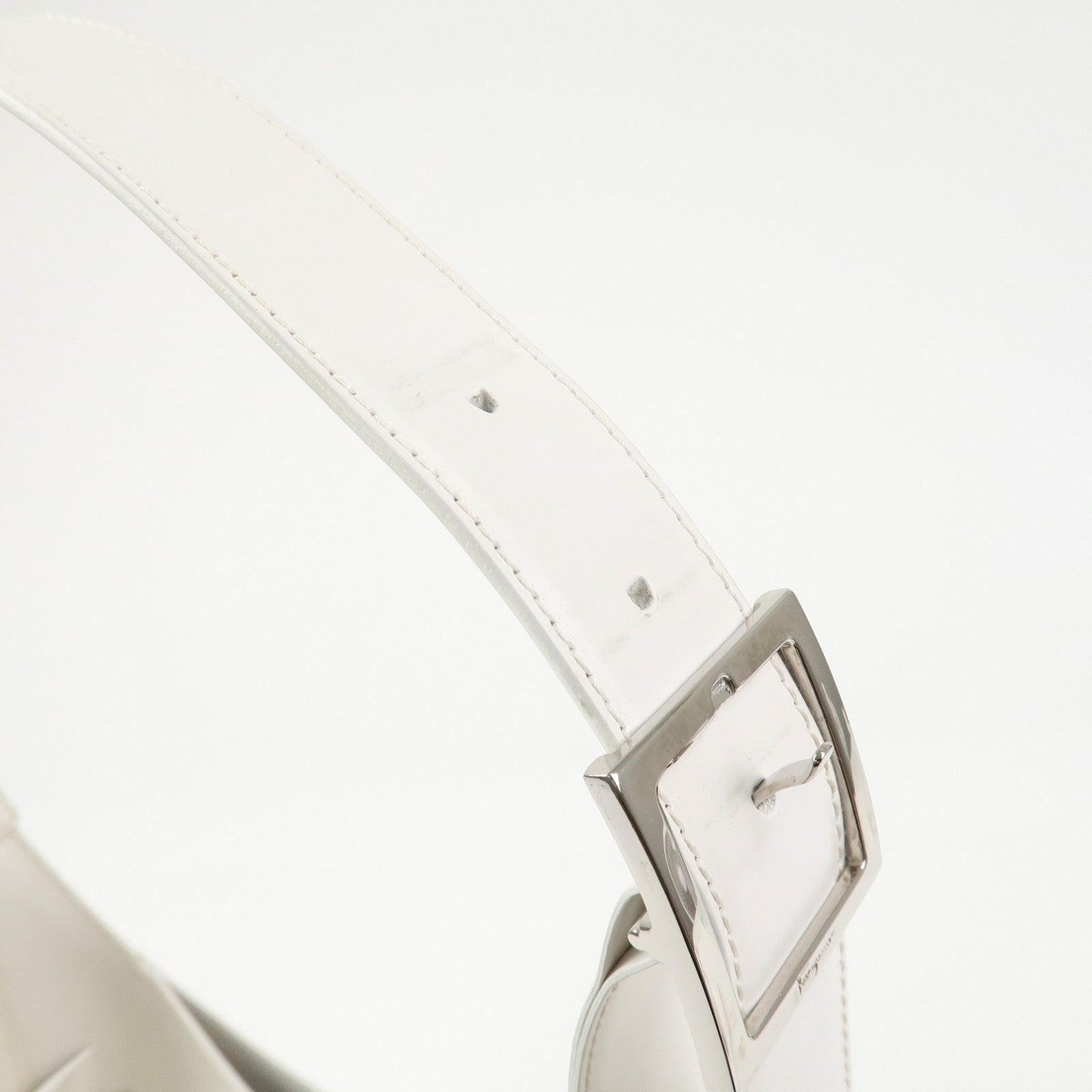 Ferragamo Gancini Leather Shoulder Bag Hand Bag White Silver