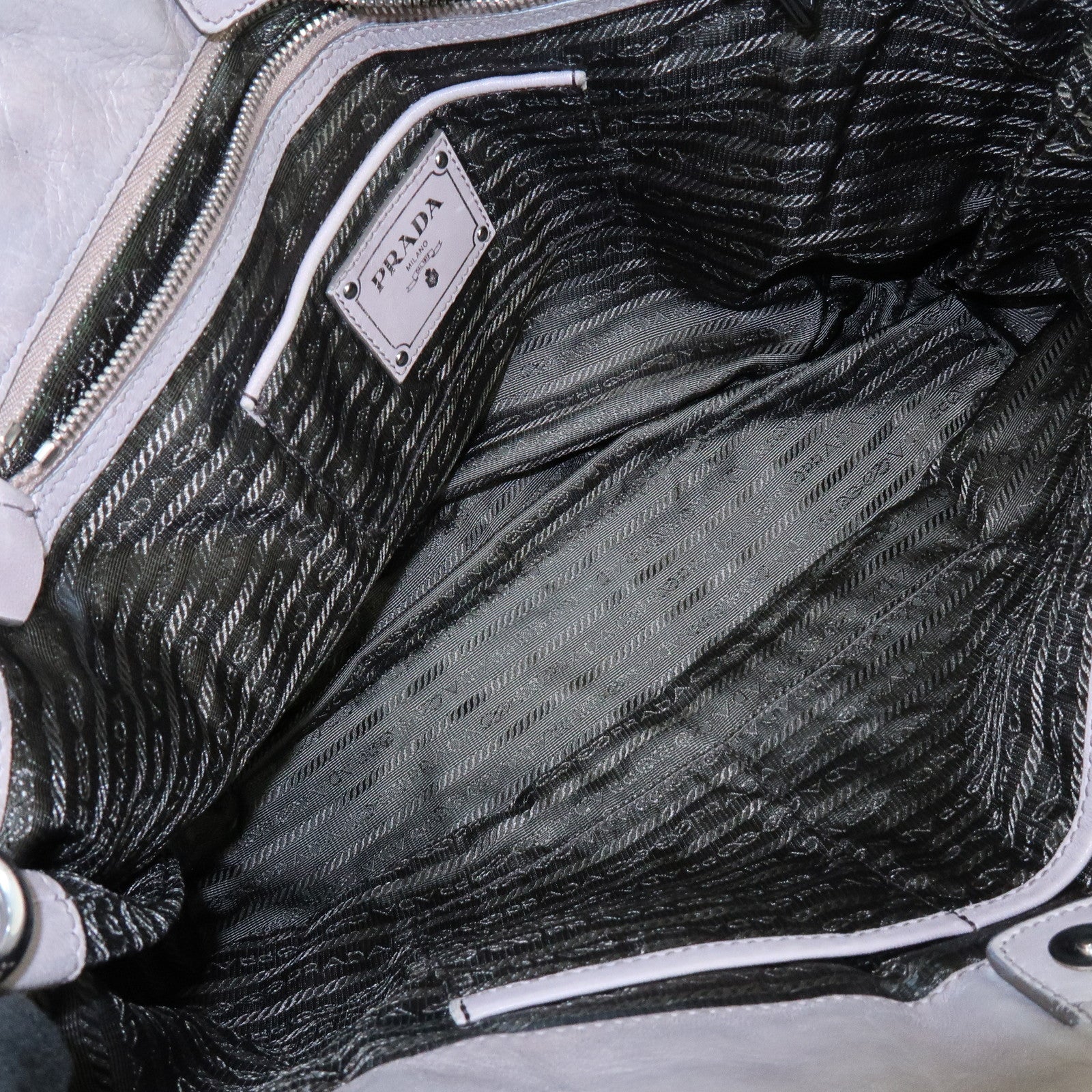 PRADA Logo Leather 2Way Bag Hand Bag Shoulder Bag Gray