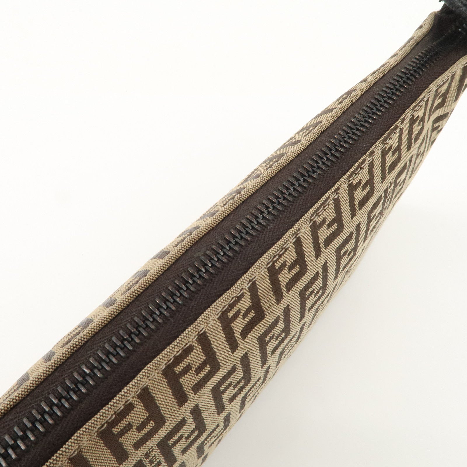 FENDI Zucchino Canvas Leather Shoulder Bag Brown Beige 8BR133 Used