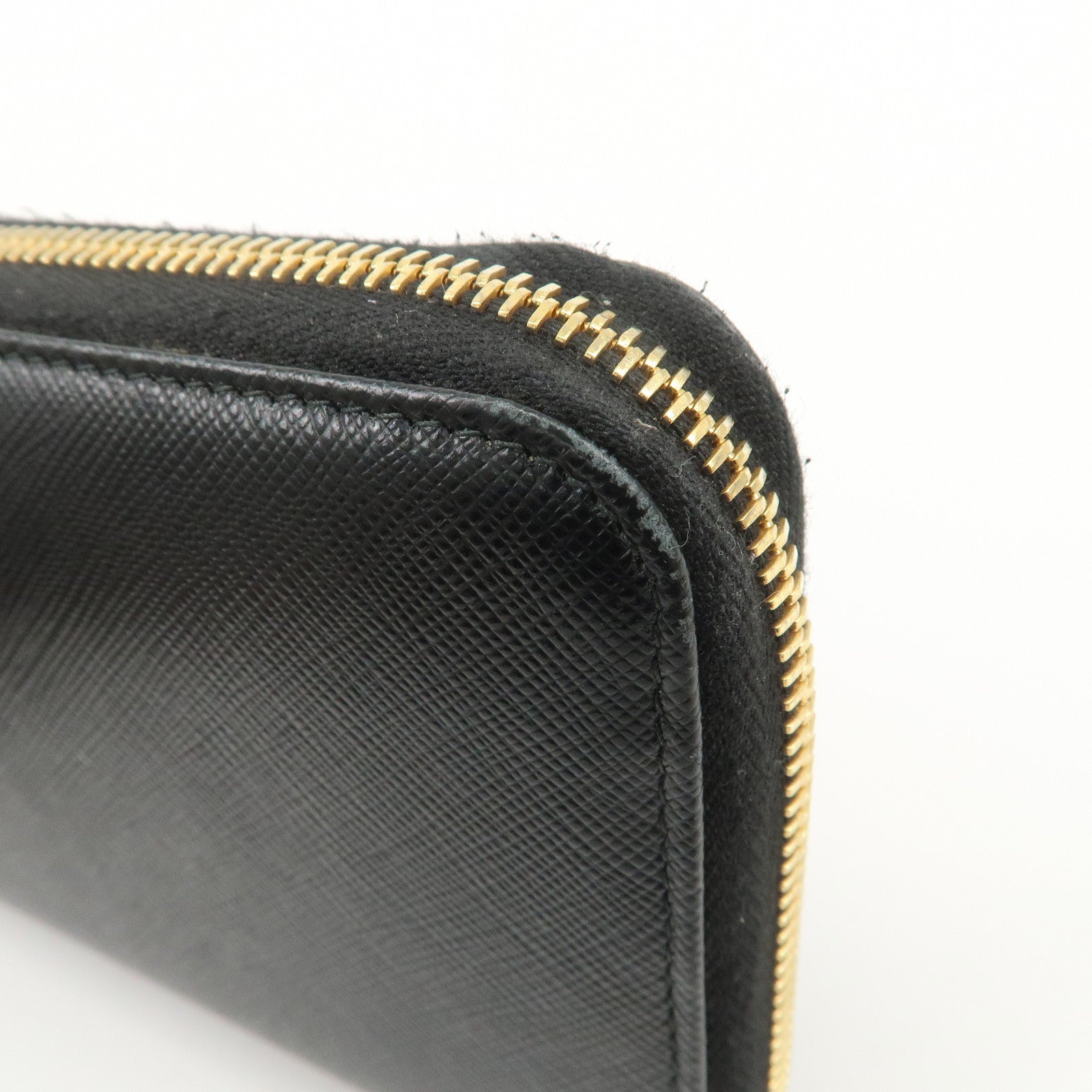 PRADA Logo Saffiano Leather Round Zippy Long Wallet Black