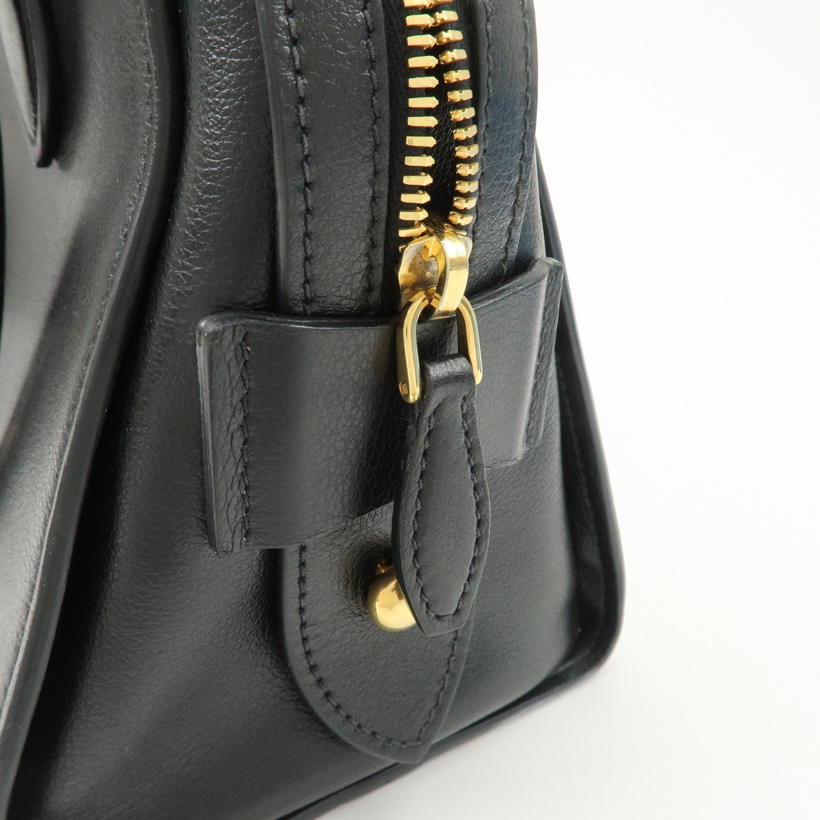 PRADA Leather 2Way Bag Hand Bag Black Gold Hardware Used