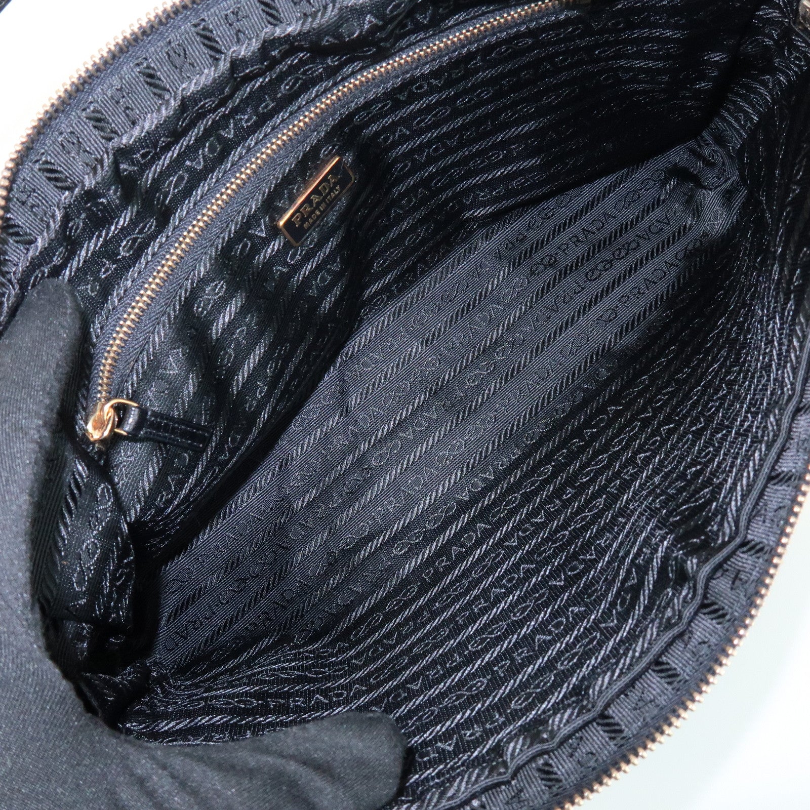 PRADA Triangle Logo Nylon Leather Shoulder Bag Black BN0218