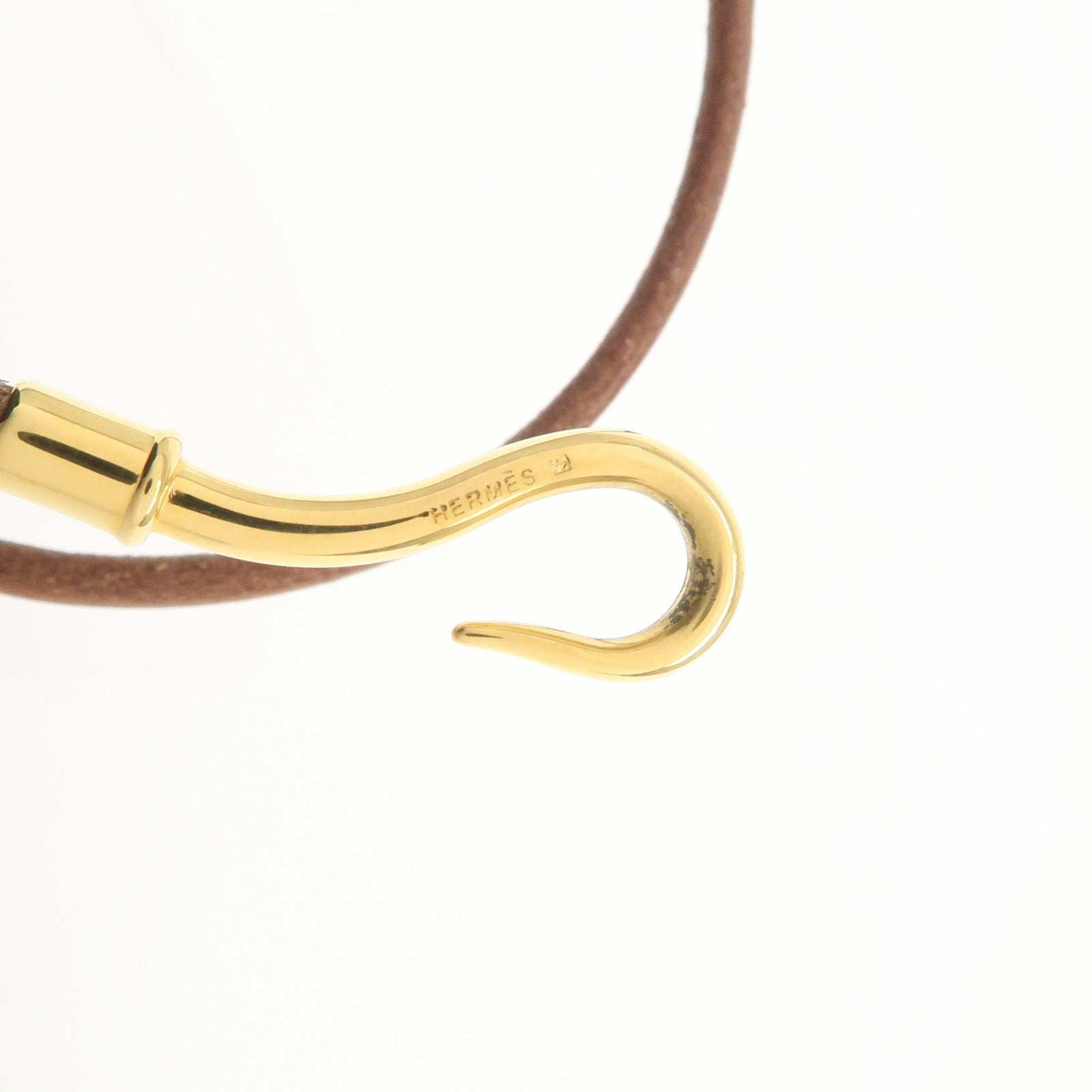 HERMES Logo Leather Jumbo Choker Bracelet Brown